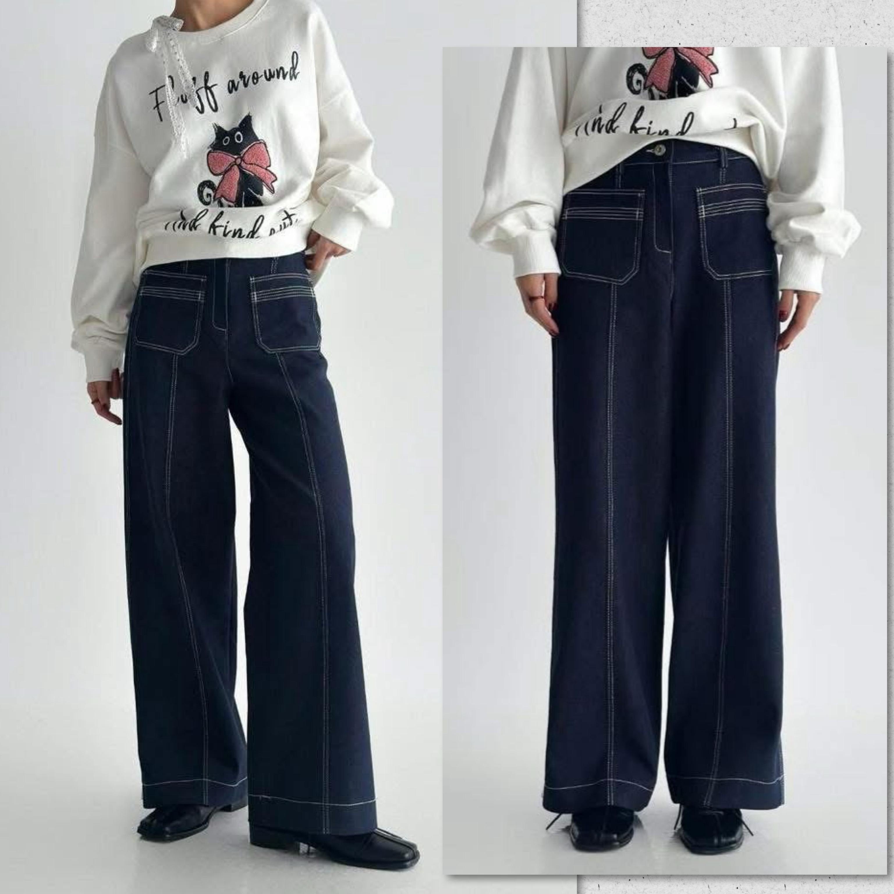 2025 秋moci 深藍彈性明線牛仔褲