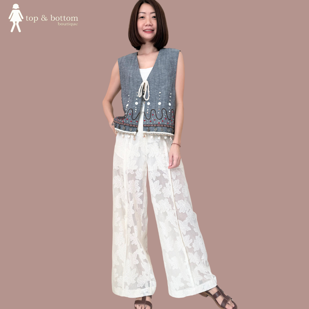 ETHNIC EMBROIDERED DETAILS RIBBON FRONT VEST