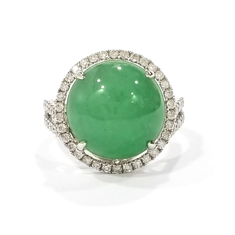 圓形翡翠雙臂天然鑽石戒指