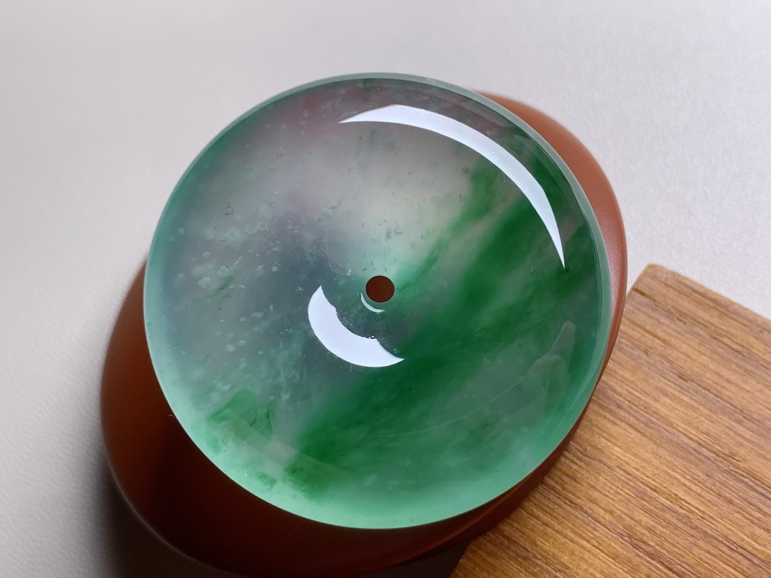 翡翠玻璃種飄彩懷古 (38.5mm直徑),天然翡翠A玉, 緬甸玉, Jade, Jadeite