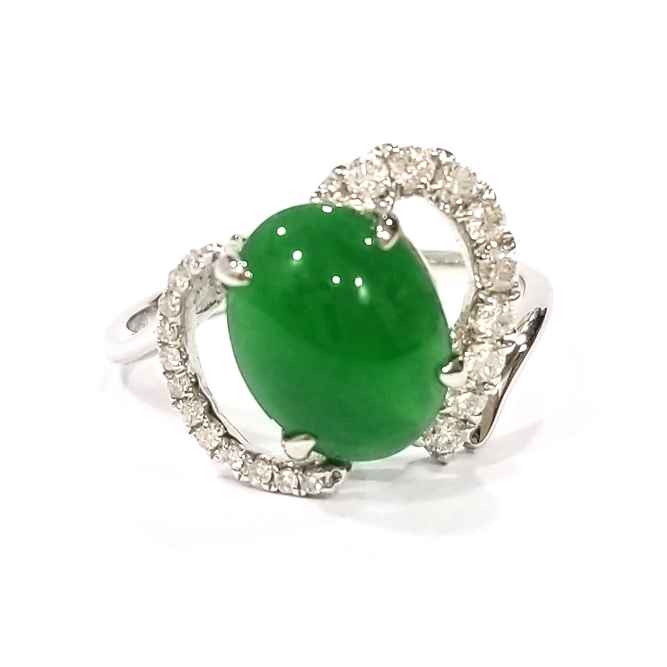 橢圓形翡翠天然鑽石戒指