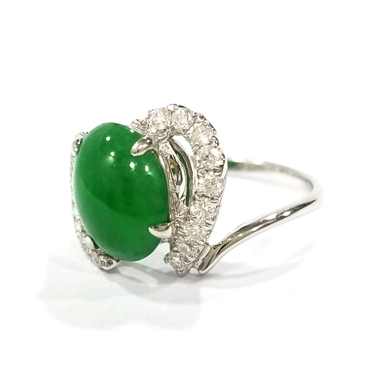 橢圓形翡翠天然鑽石戒指