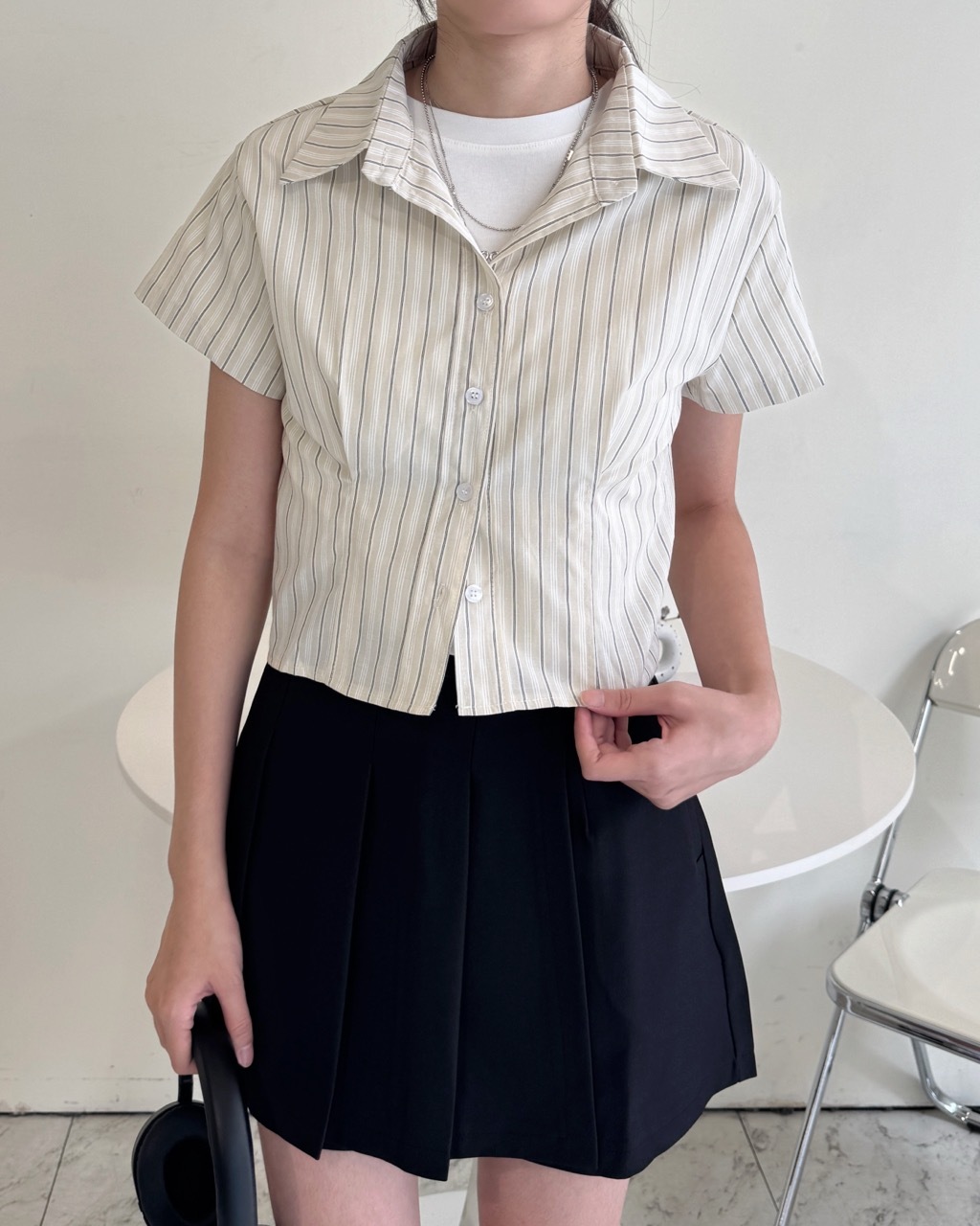 學院風條紋短版襯衫2552/2551