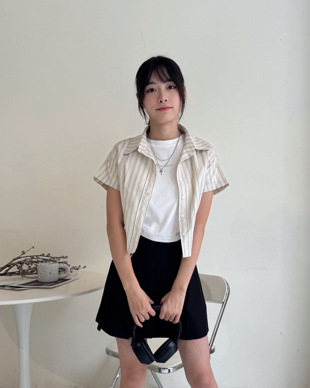 學院風條紋短版襯衫2552/2551