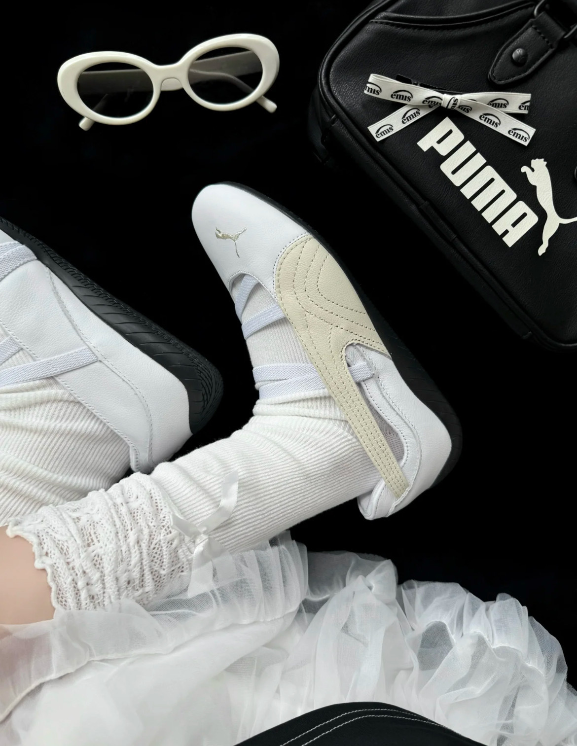 女鞋 PUMA SPEEDCAT BALLET SD WNS 皮革白 芭蕾風 皮革 刺繡 賽車鞋 瑪莉珍鞋 芭蕾舞鞋【403587-02】ROSEBAL