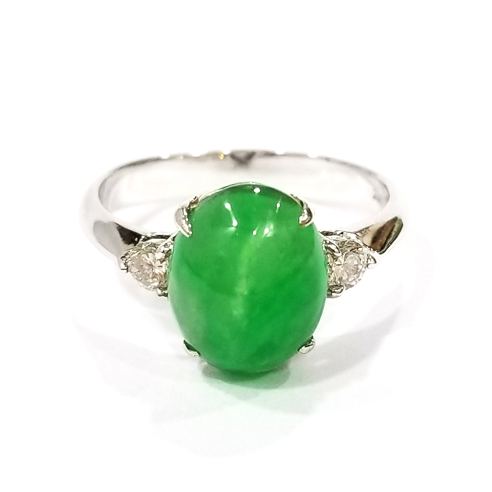 橢圓形翡翠天然鑽石戒指