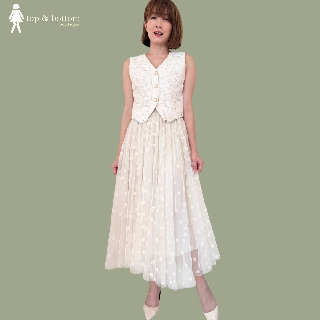 ELASTIC WAISTED POLKA DOT ORGANZA SKIRT