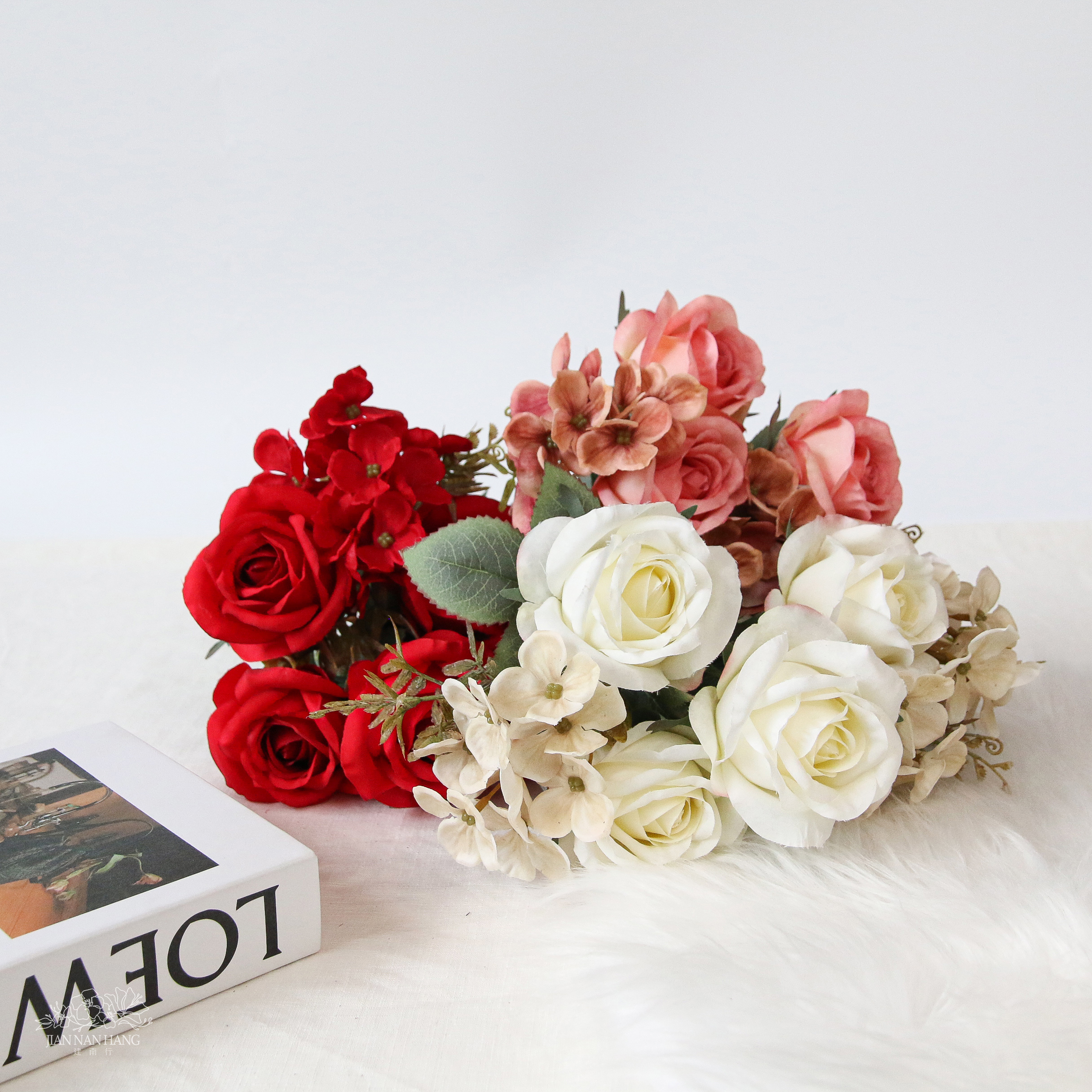 人造花 北歐玫瑰繡球花束 3色