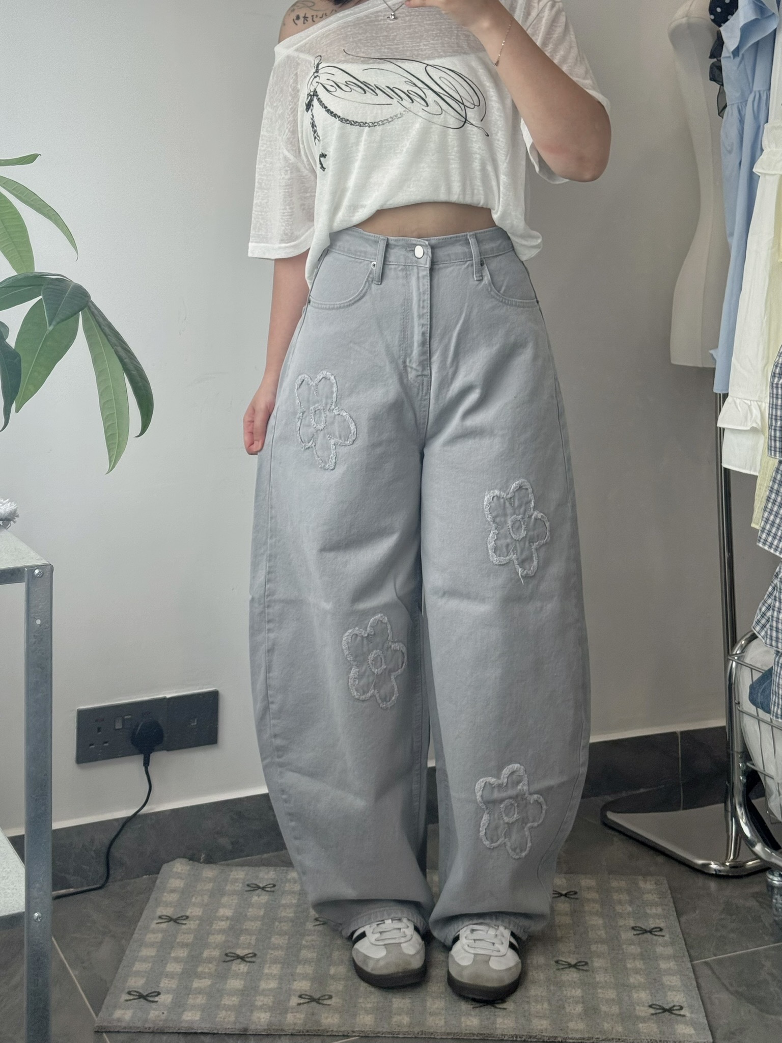 花花灰色牛仔褲 3 size