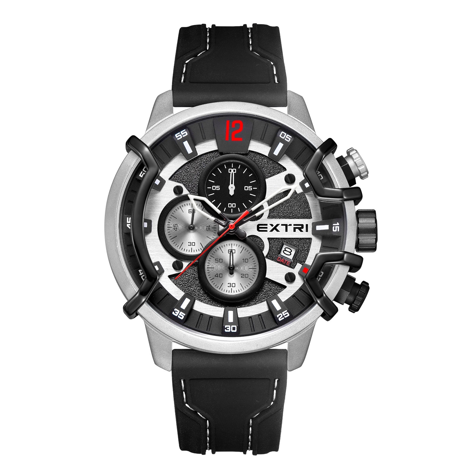 【EXTRI】 X6054 經典 圓形 日期顯示 三眼 矽膠 手錶