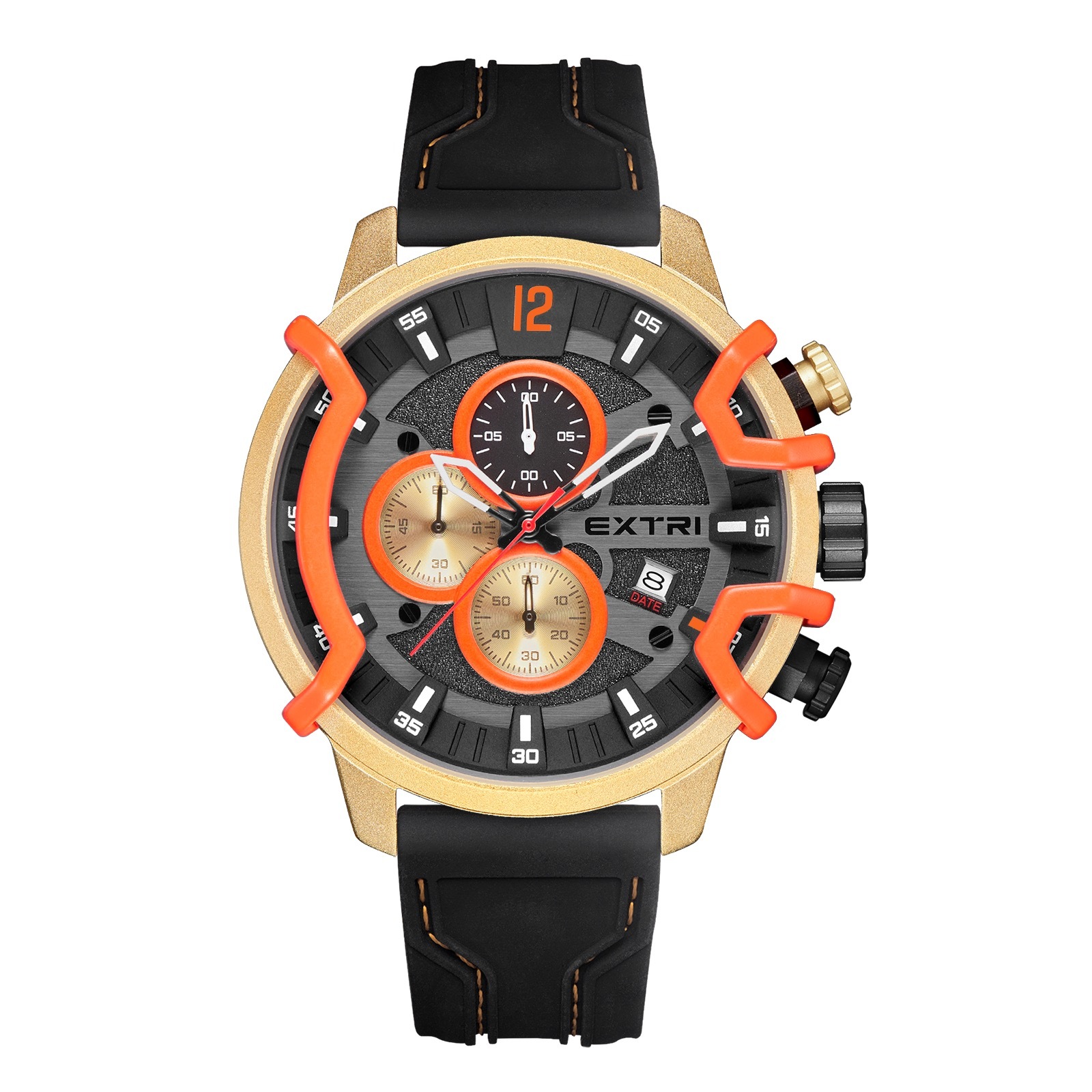 【EXTRI】 X6054 經典 圓形 日期顯示 三眼 矽膠 手錶