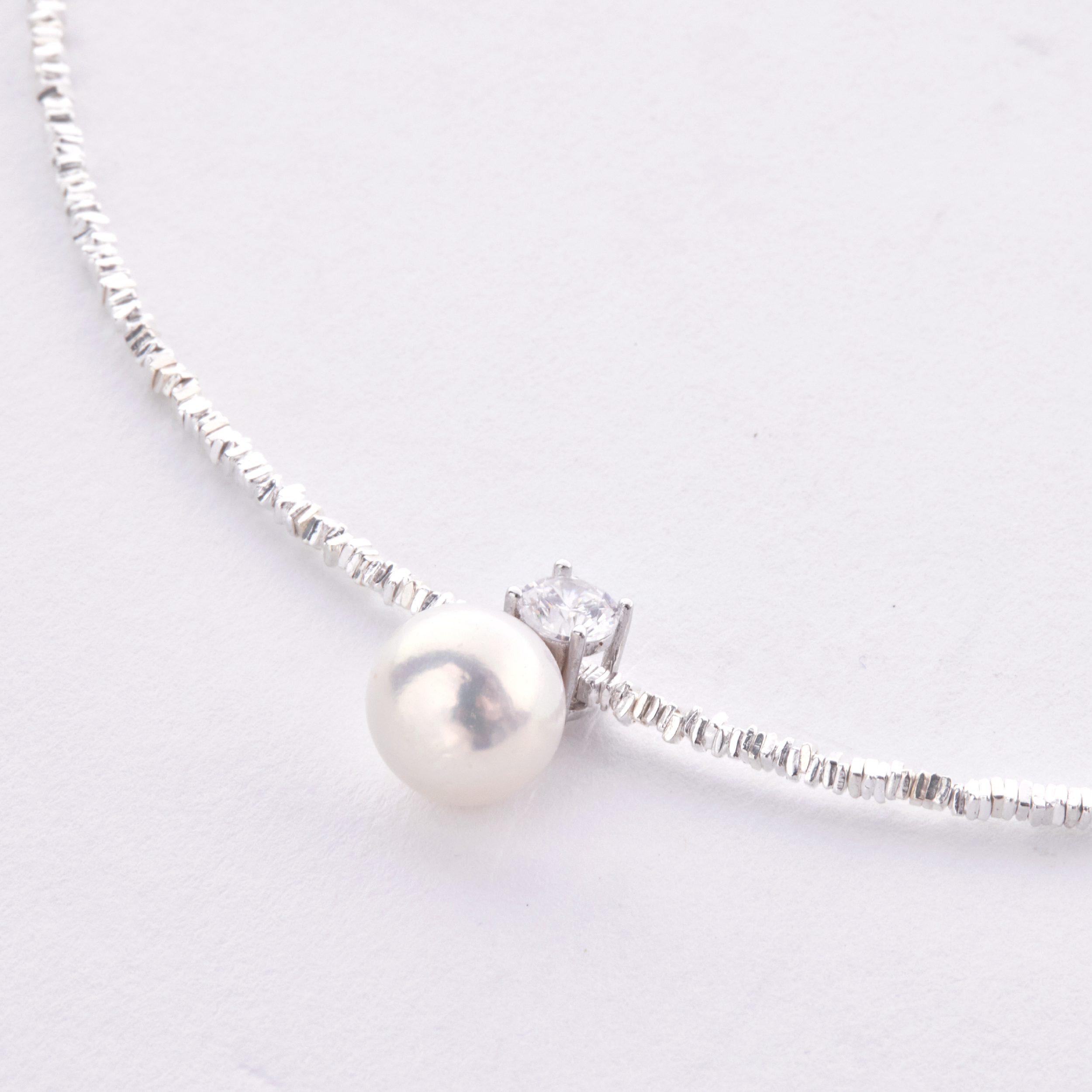N1141 | 純銀碎銀鋯石珍珠項鍊