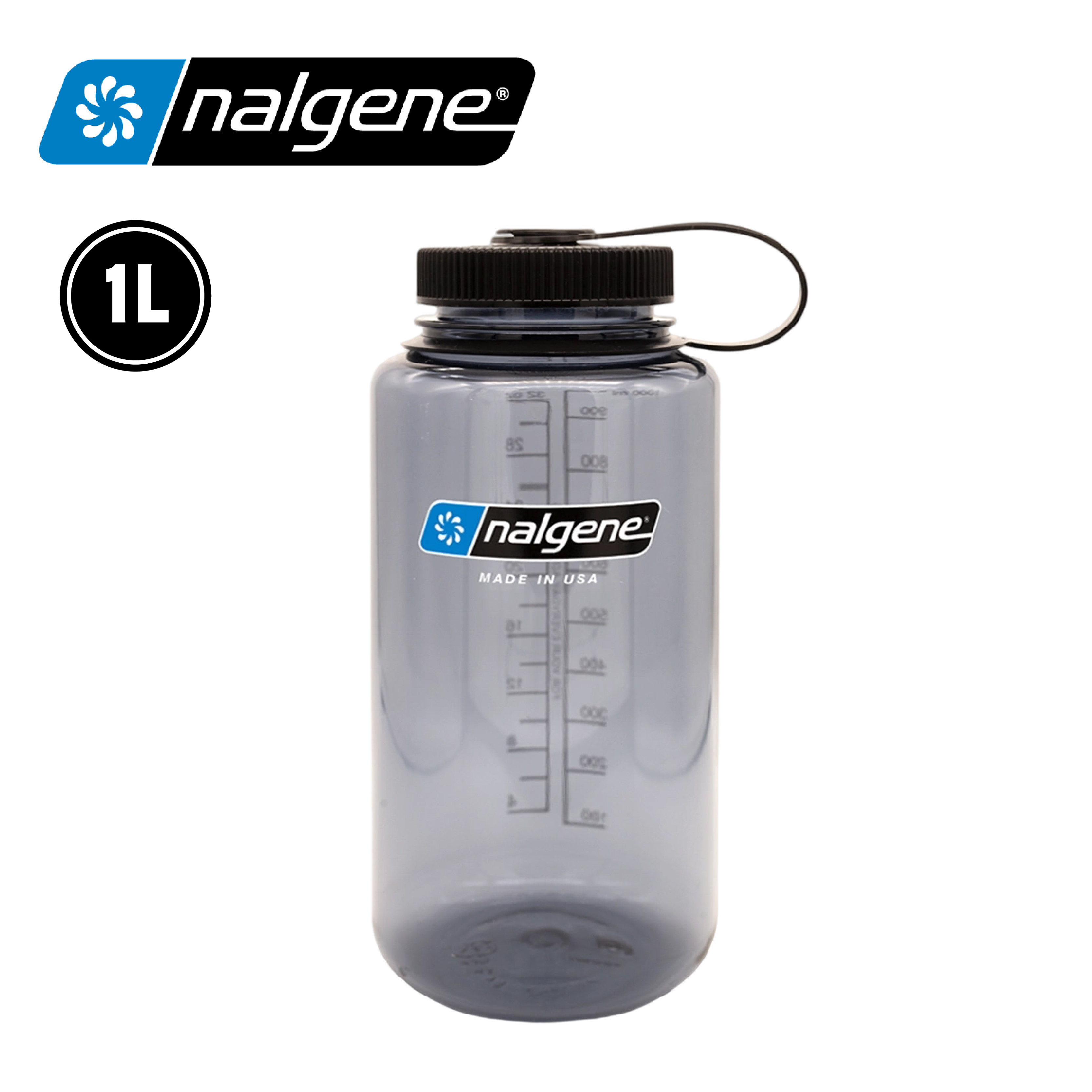 NALGENE 美國 彩色寬嘴壺 1000ML (灰黑色) 52N682021-0333