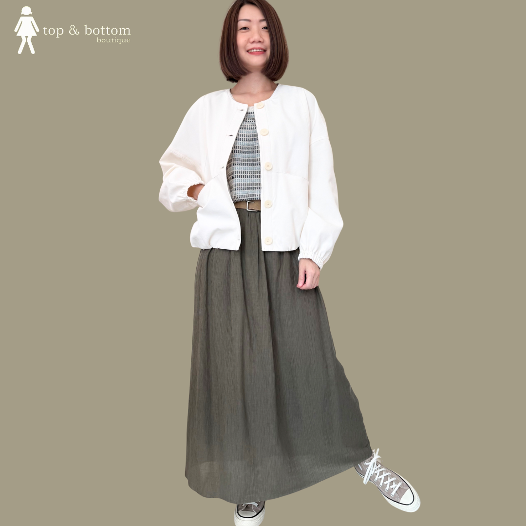 DROP WAISTED WRINKLED MIDI SKIRT