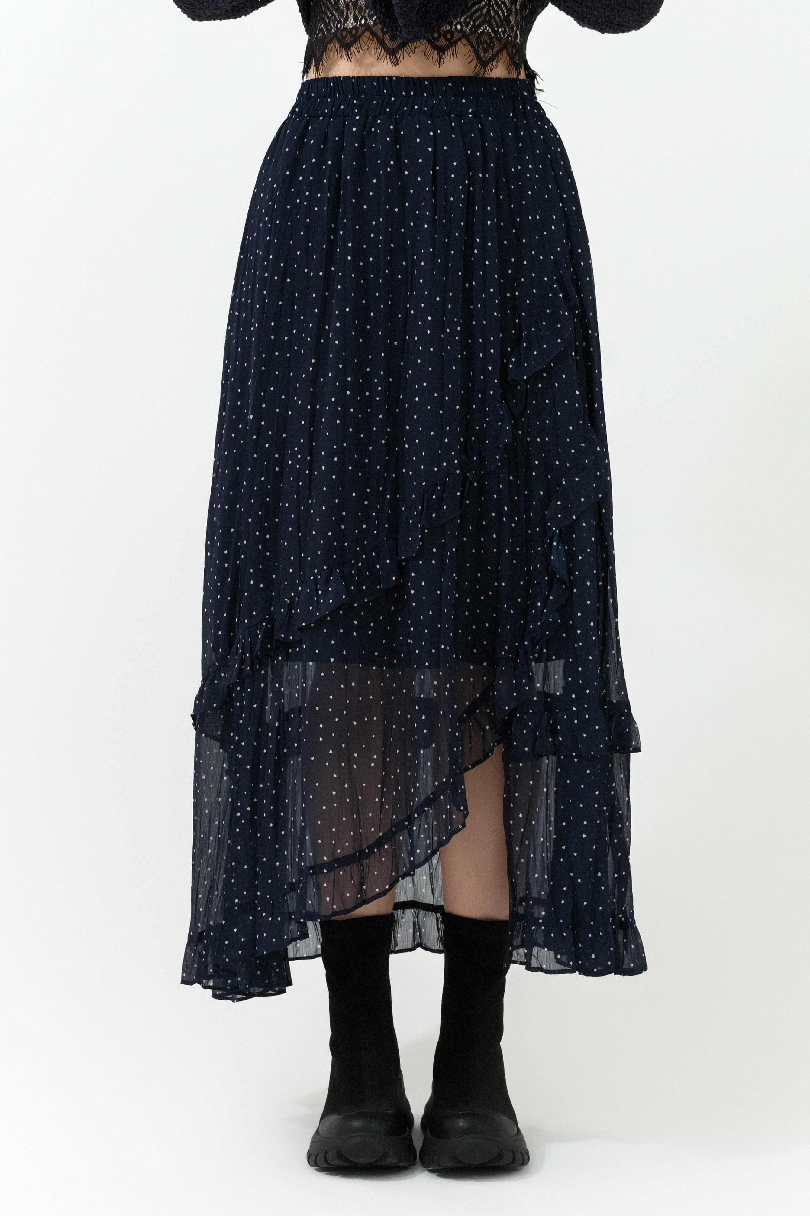 前側衩心心點雪紡裙 (現貨款式）