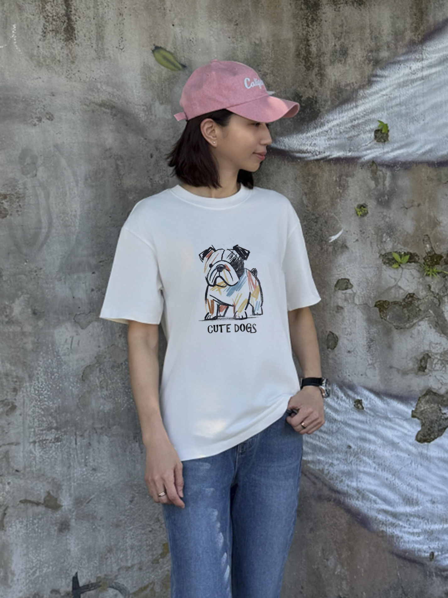 帶點童趣與隨性★手繪感狗狗插畫棉T