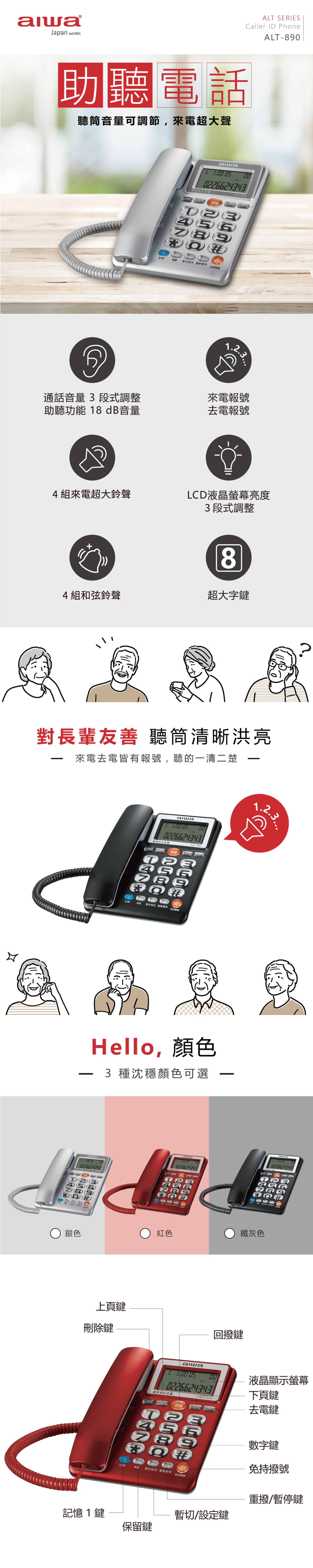 AIWA 愛華超大字鍵助聽有線電話ALT-890