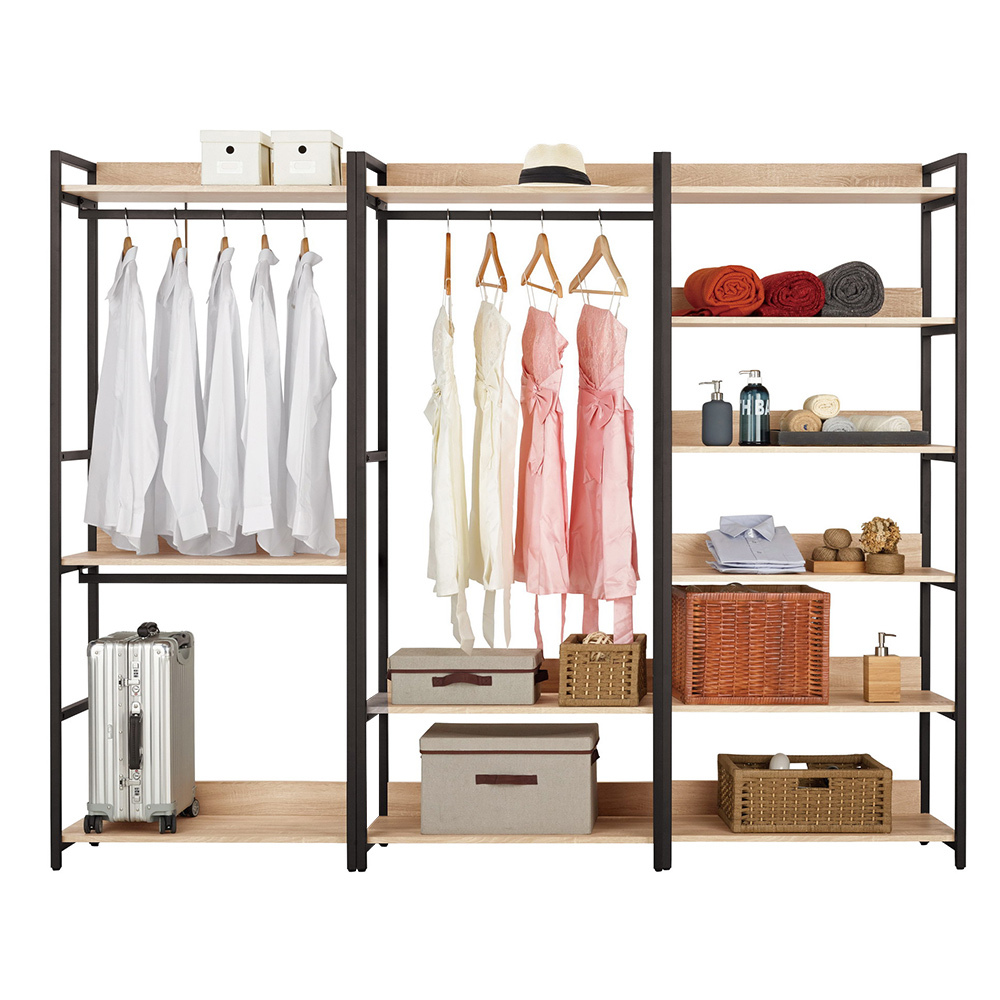 裴拉8尺開放式組合衣櫃(雙吊+單桿+多層收納)