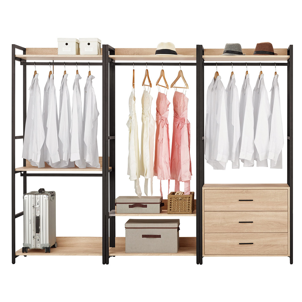 裴拉8尺開放式組合衣櫃(雙吊+單桿+三抽)