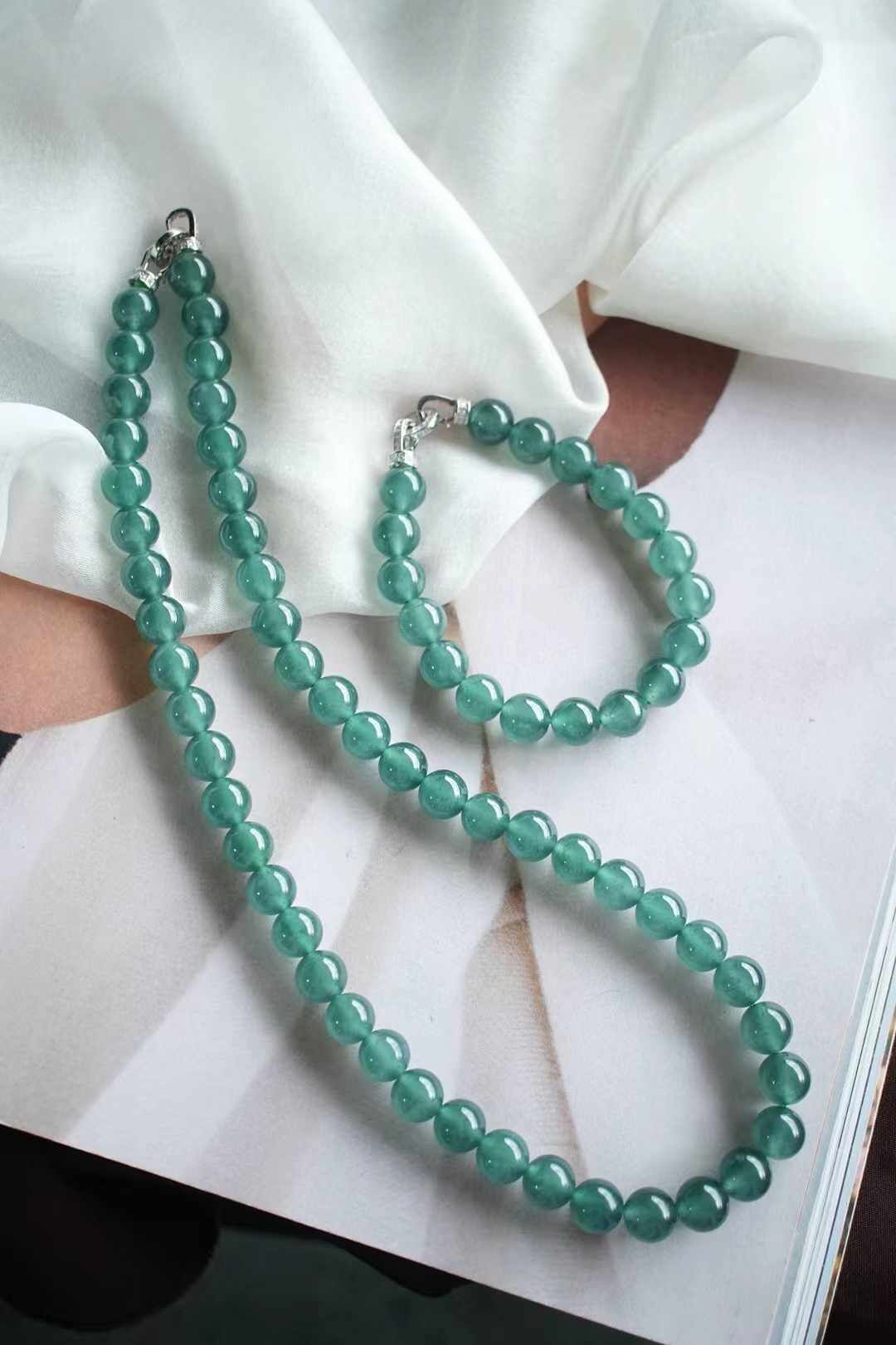 723822 翡翠冰藍水大珠串手鏈/項鏈多用款 (9.8-10mm直徑)