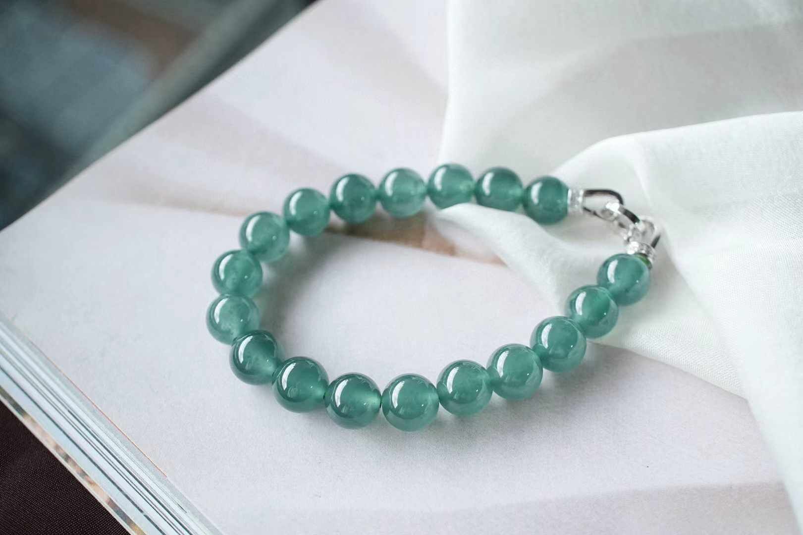 723822 翡翠冰藍水大珠串手鏈/項鏈多用款 (9.8-10mm直徑)