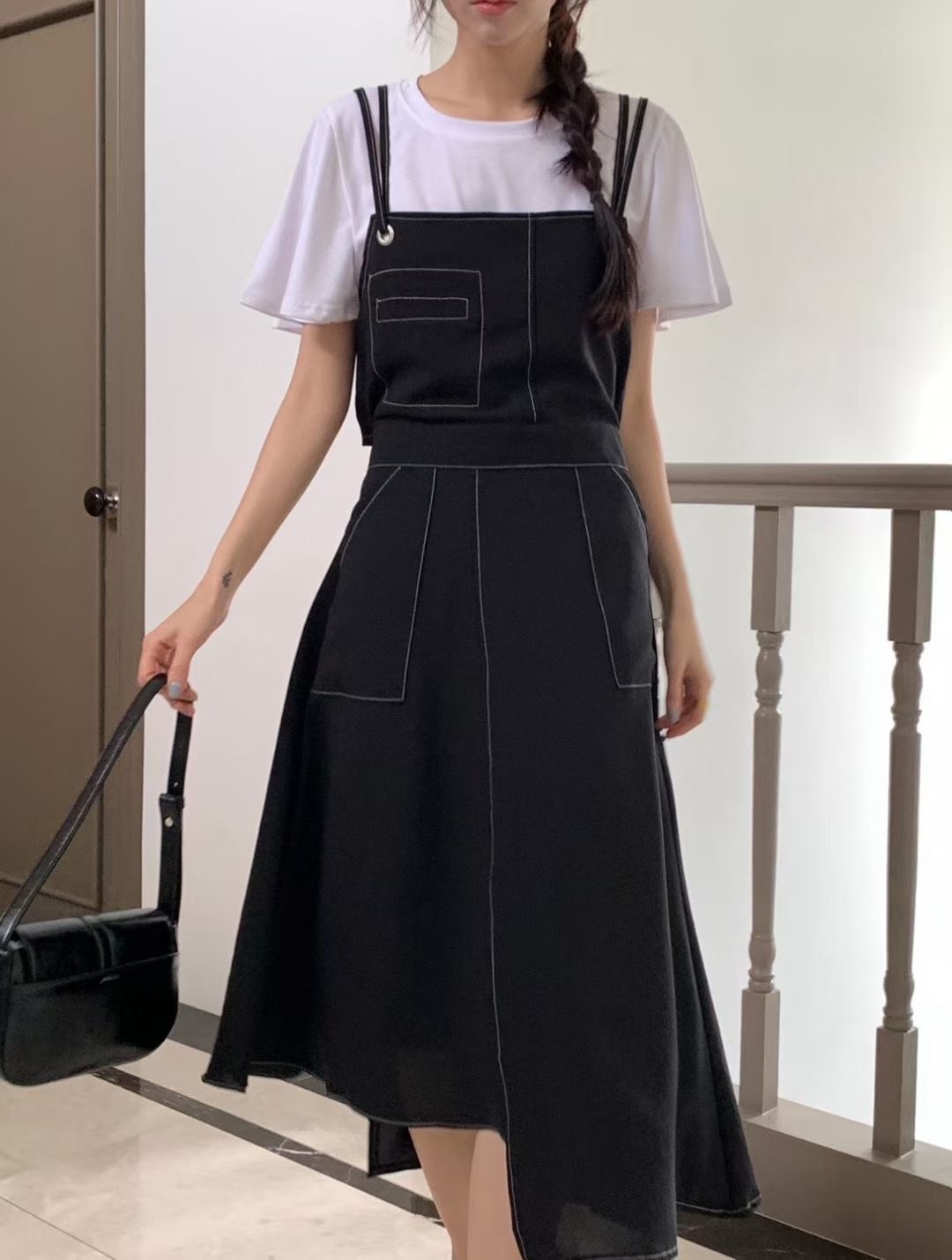 不規格裙擺吊帶長裙