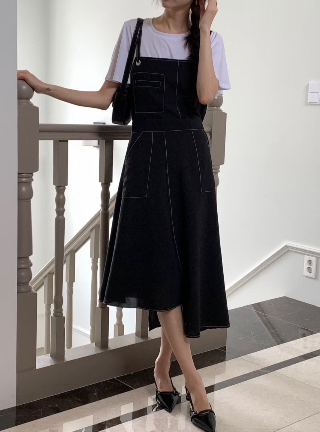 不規格裙擺吊帶長裙