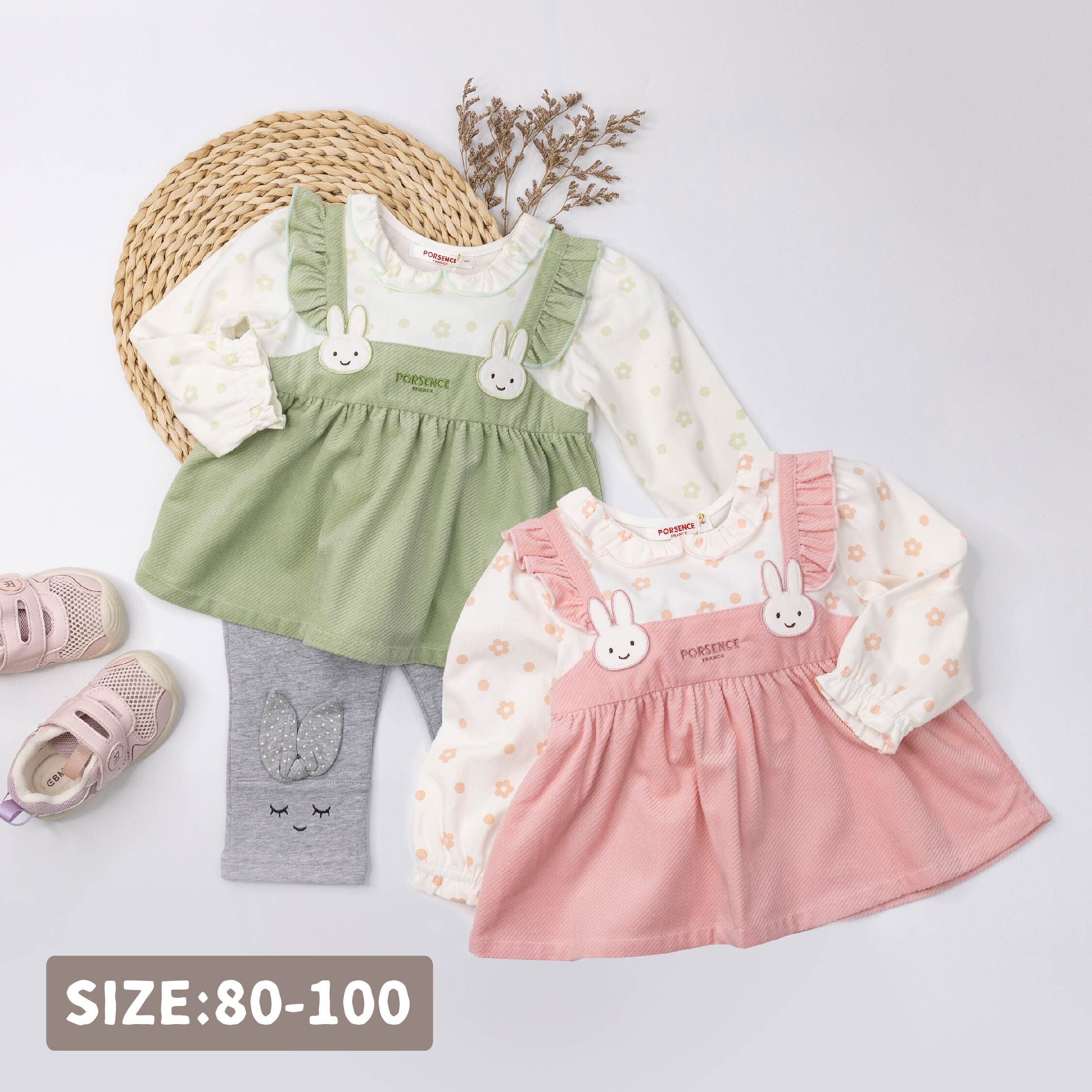 波紳士【12548】兔兔花朵假兩件縮口袖上衣＊二色