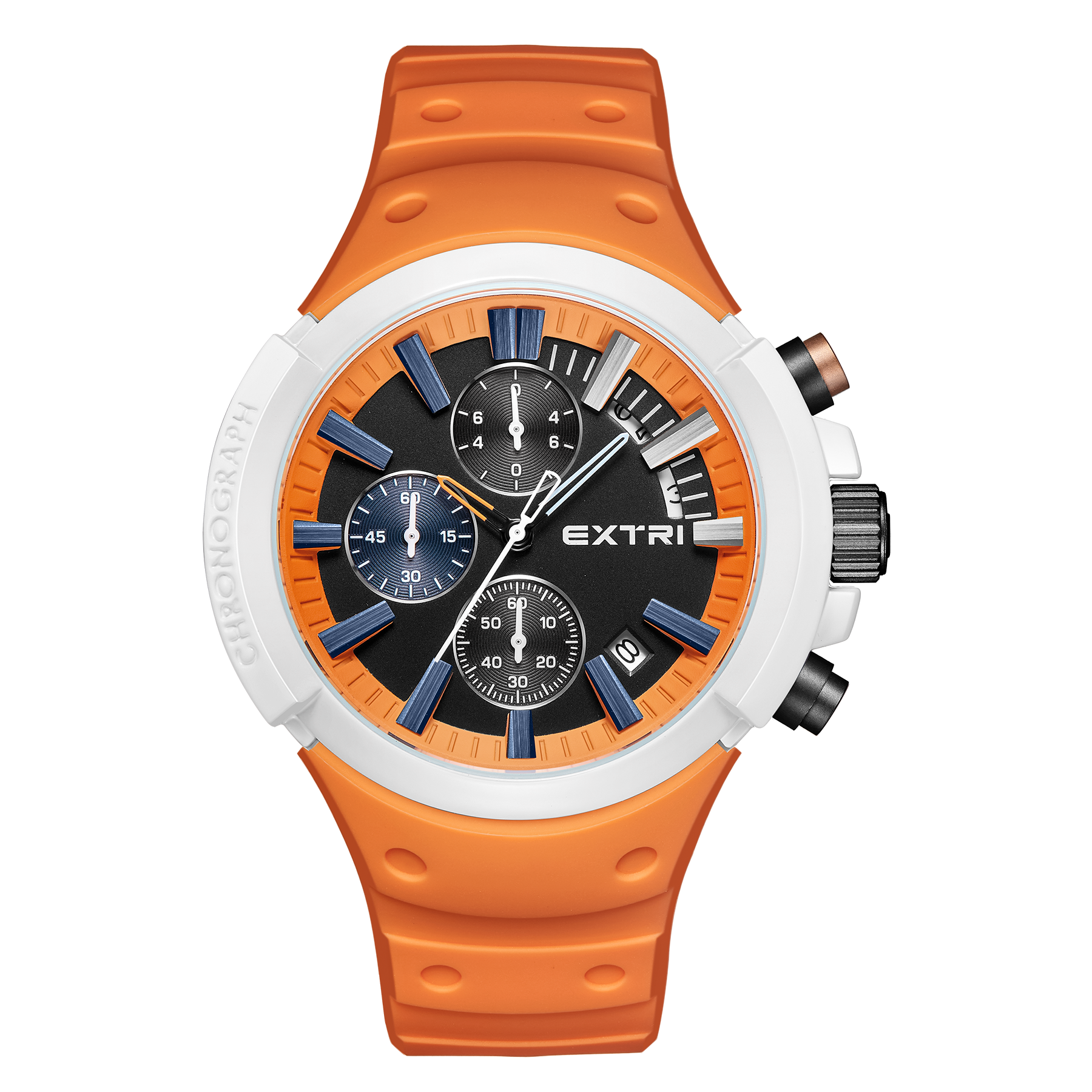 【EXTRI】 X6058 經典 圓形 日期顯示 三眼 矽膠 手錶