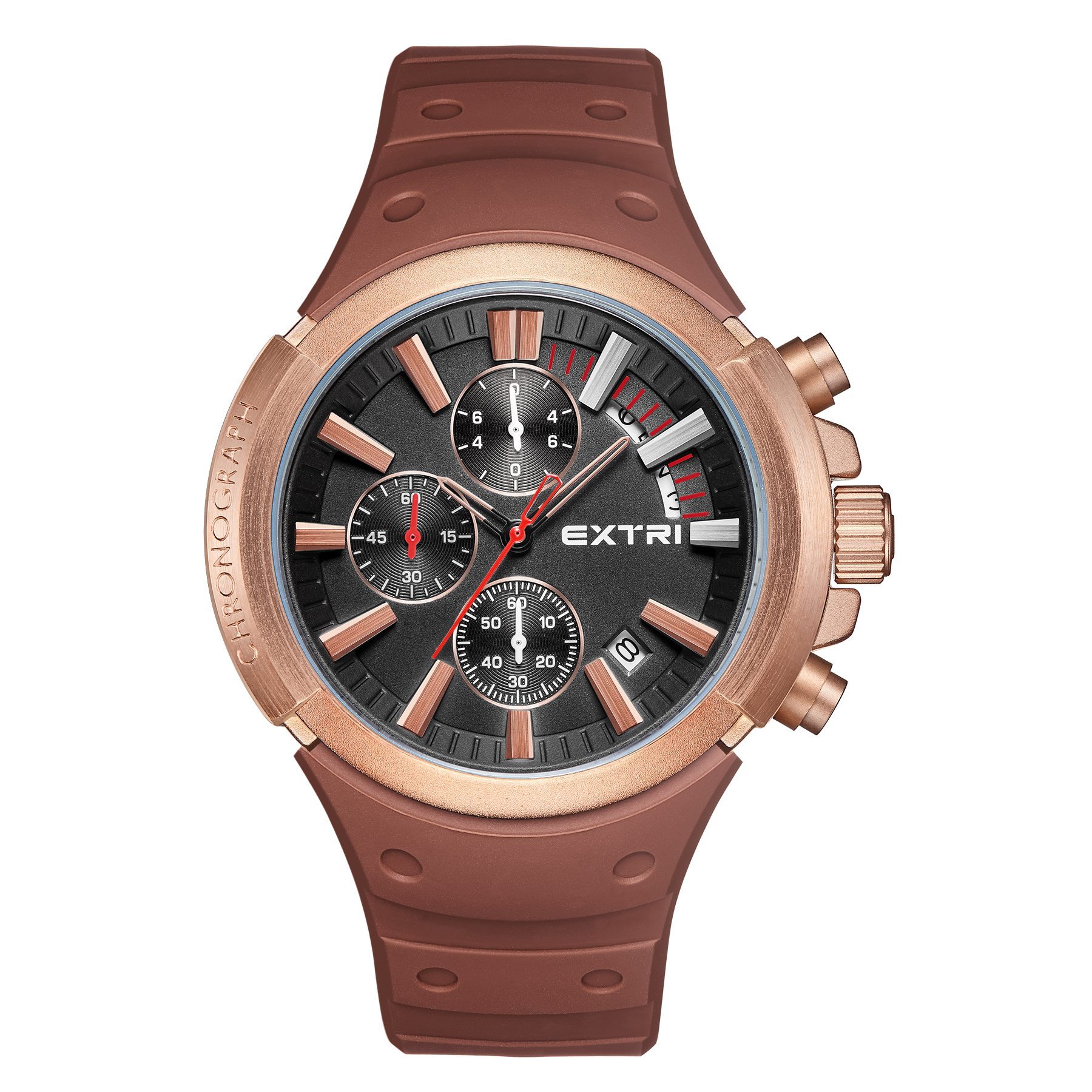 【EXTRI】 X6058 經典 圓形 日期顯示 三眼 矽膠 手錶