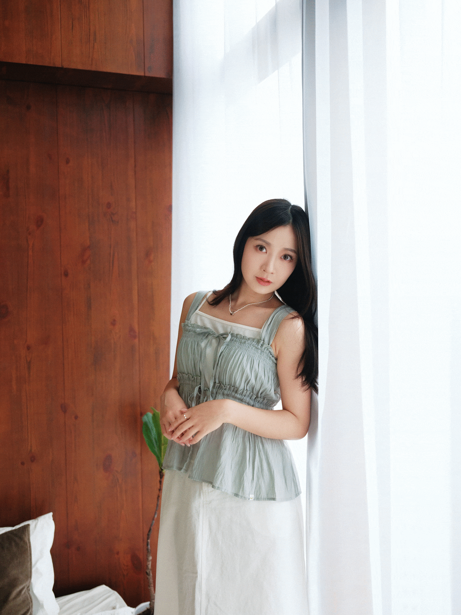 三色 / 前後兩著壓皺感馬甲 / Reversible Crinkled Corset Top