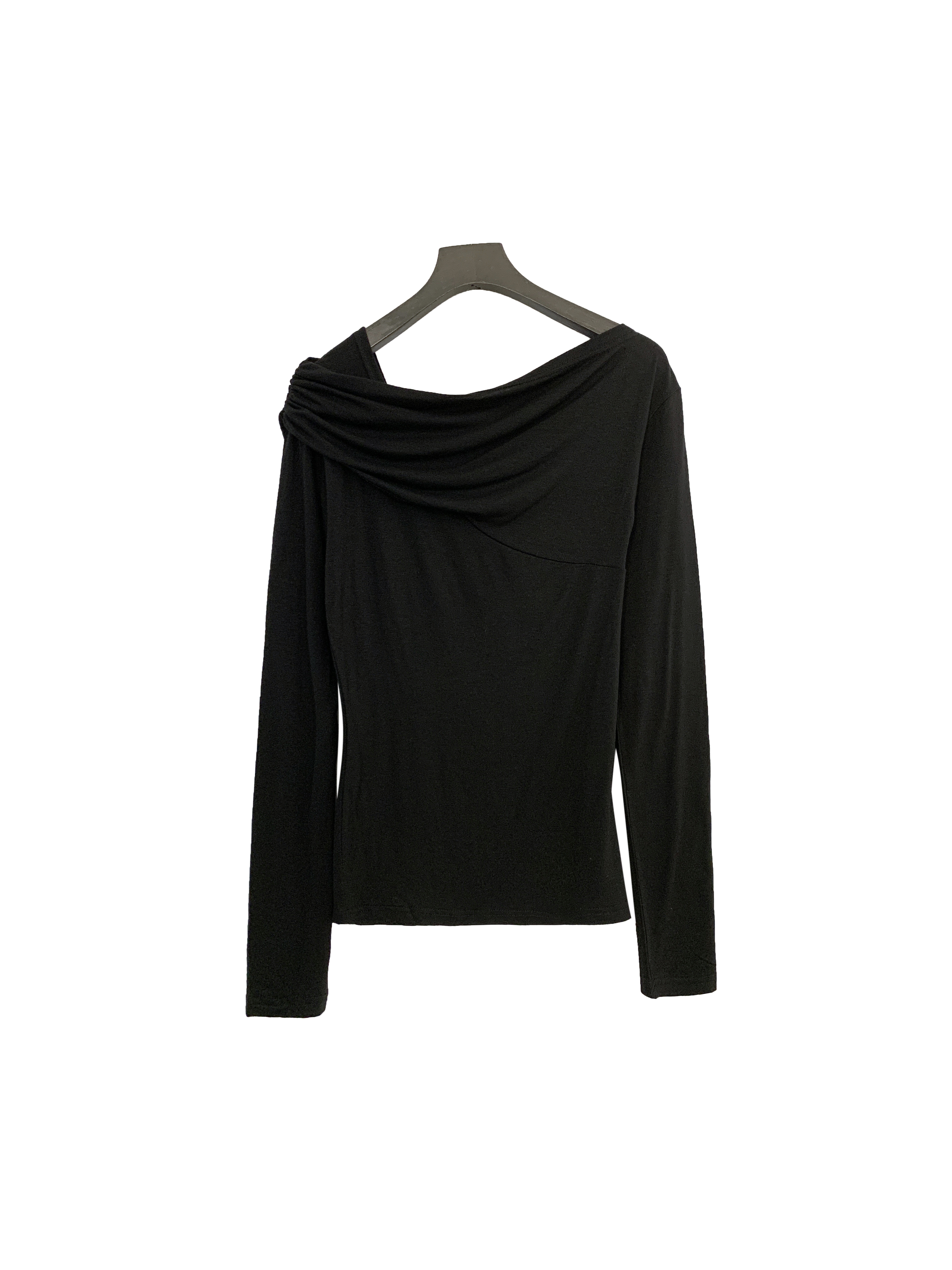 斜肩抓皺衣(黑現貨)