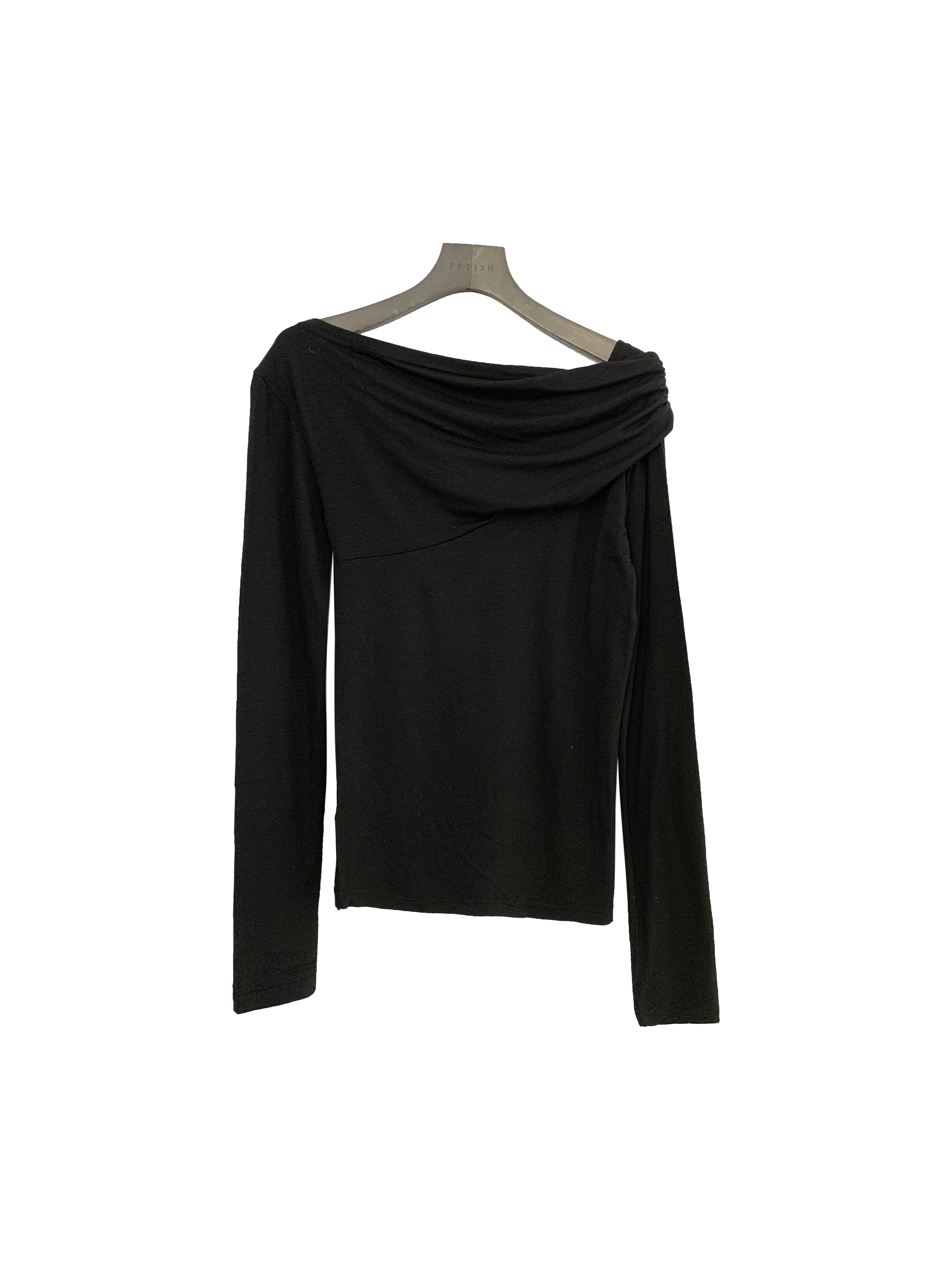 斜肩抓皺衣(黑現貨)