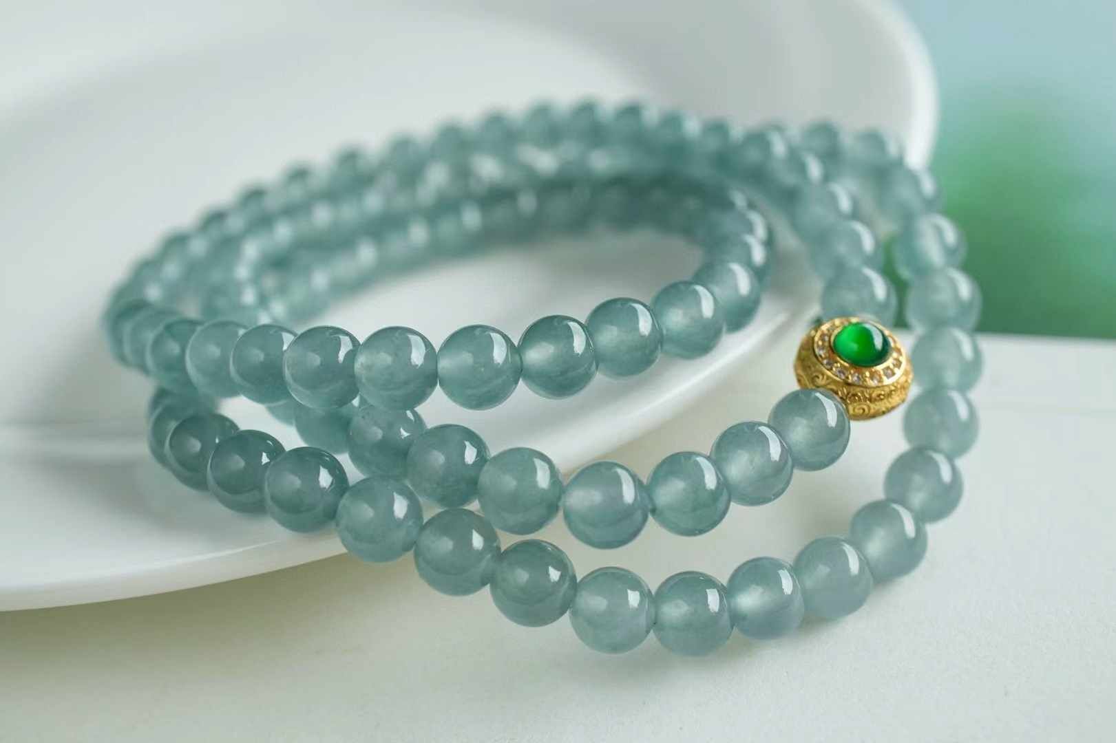 723824 翡翠冰藍水三圈手鏈 (5.8mm直徑)
