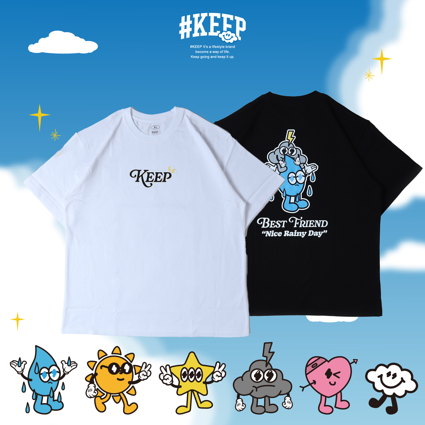 #KEEP AFTER THE RAIN TEE 白色 黑色 印花 字母 雲朵 閃電 雨滴 運動 休閒 雨過天晴 短TEE【KS314】