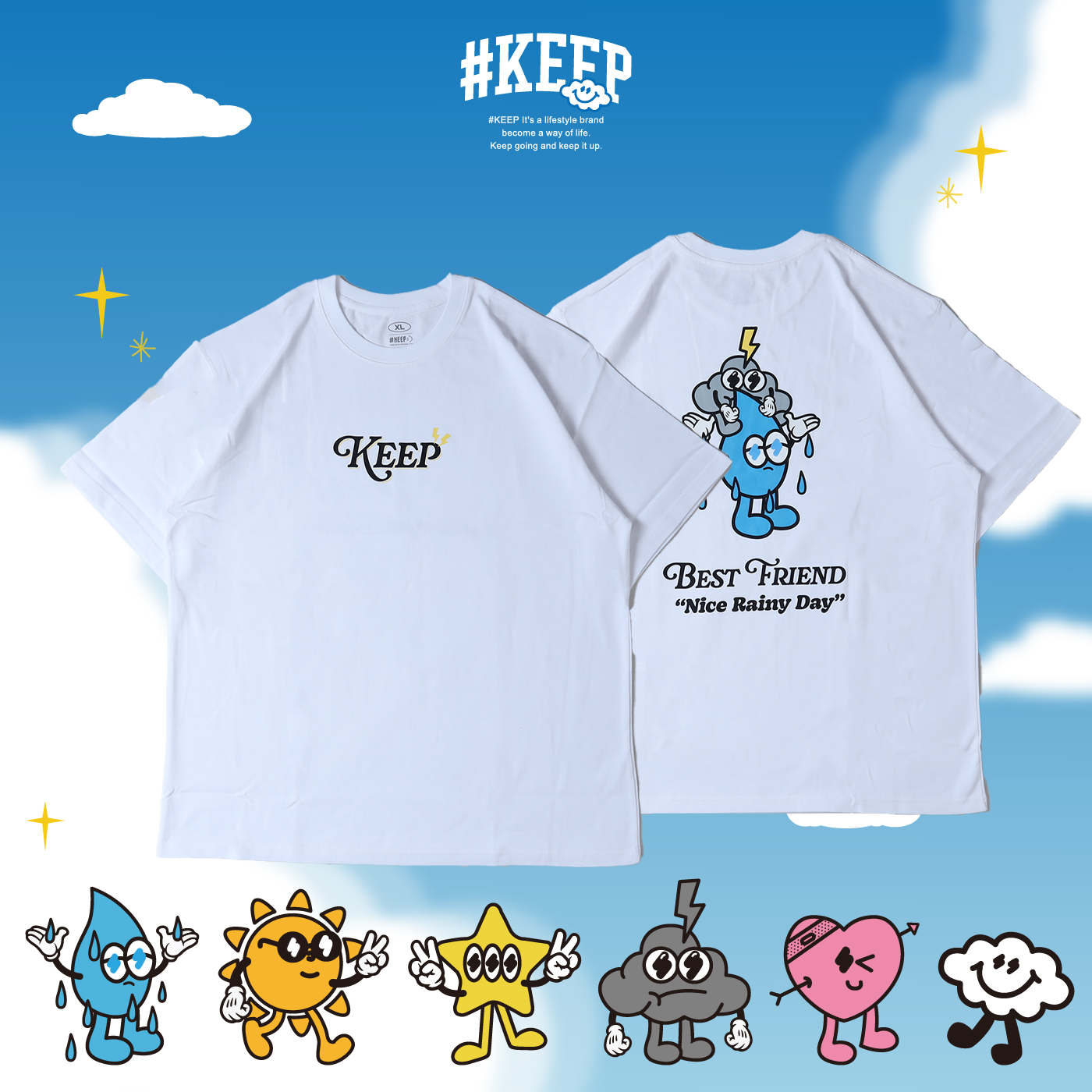 #KEEP AFTER THE RAIN TEE 白色 黑色 印花 字母 雲朵 閃電 雨滴 運動 休閒 雨過天晴 短TEE【KS314】