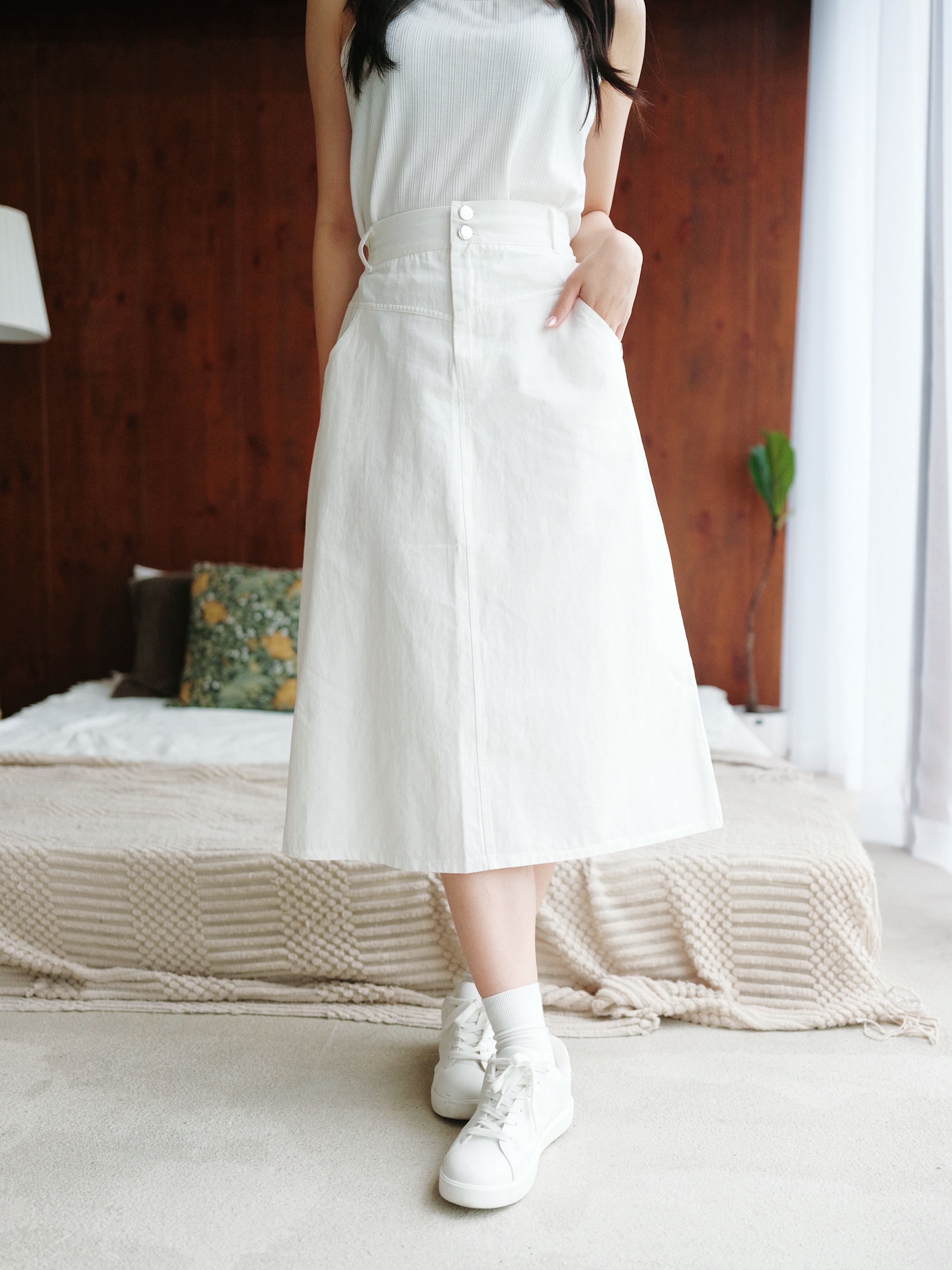 三色 / 雙鈕扣後開叉長裙 / Double Button Back Slit Skirt