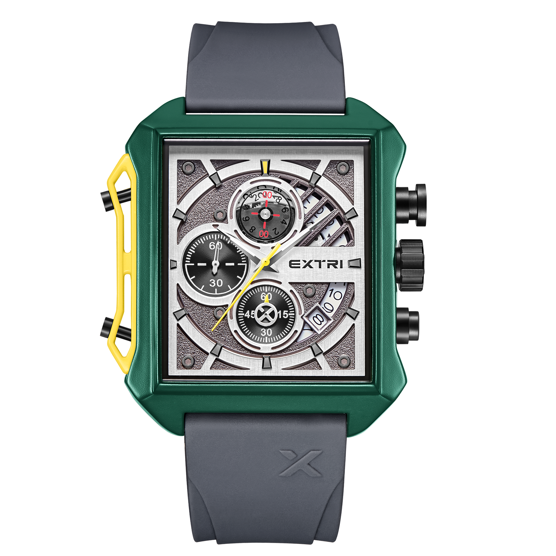 【EXTRI】 X6059 經典 簡約 日期顯示 三眼 矽膠 手錶