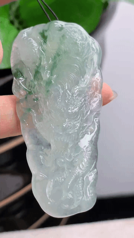 72329 翡翠老坑冰種飄花龍牌吊墜