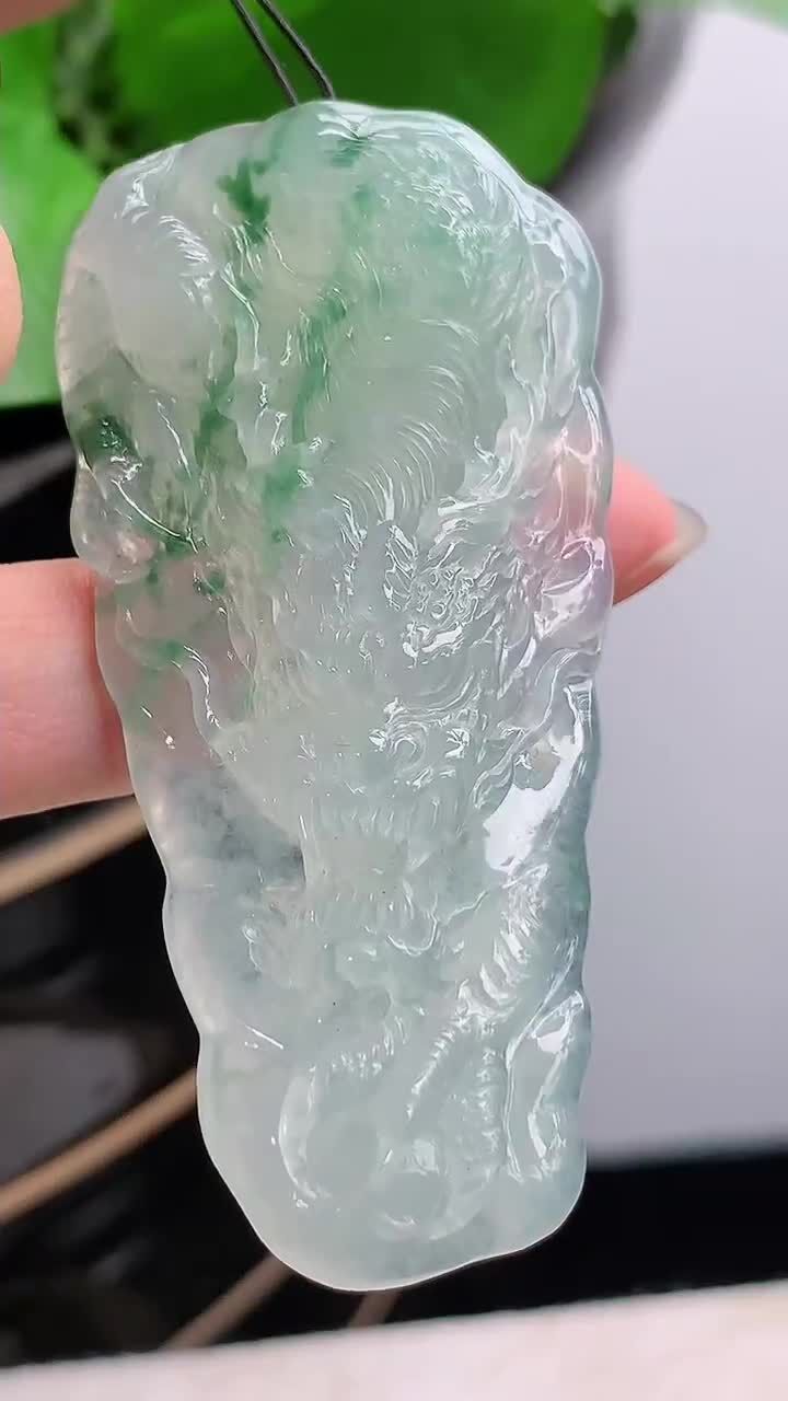 翡翠老坑冰種飄花龍牌吊墜,天然翡翠A玉, 緬甸玉, Jade, Jadeite
