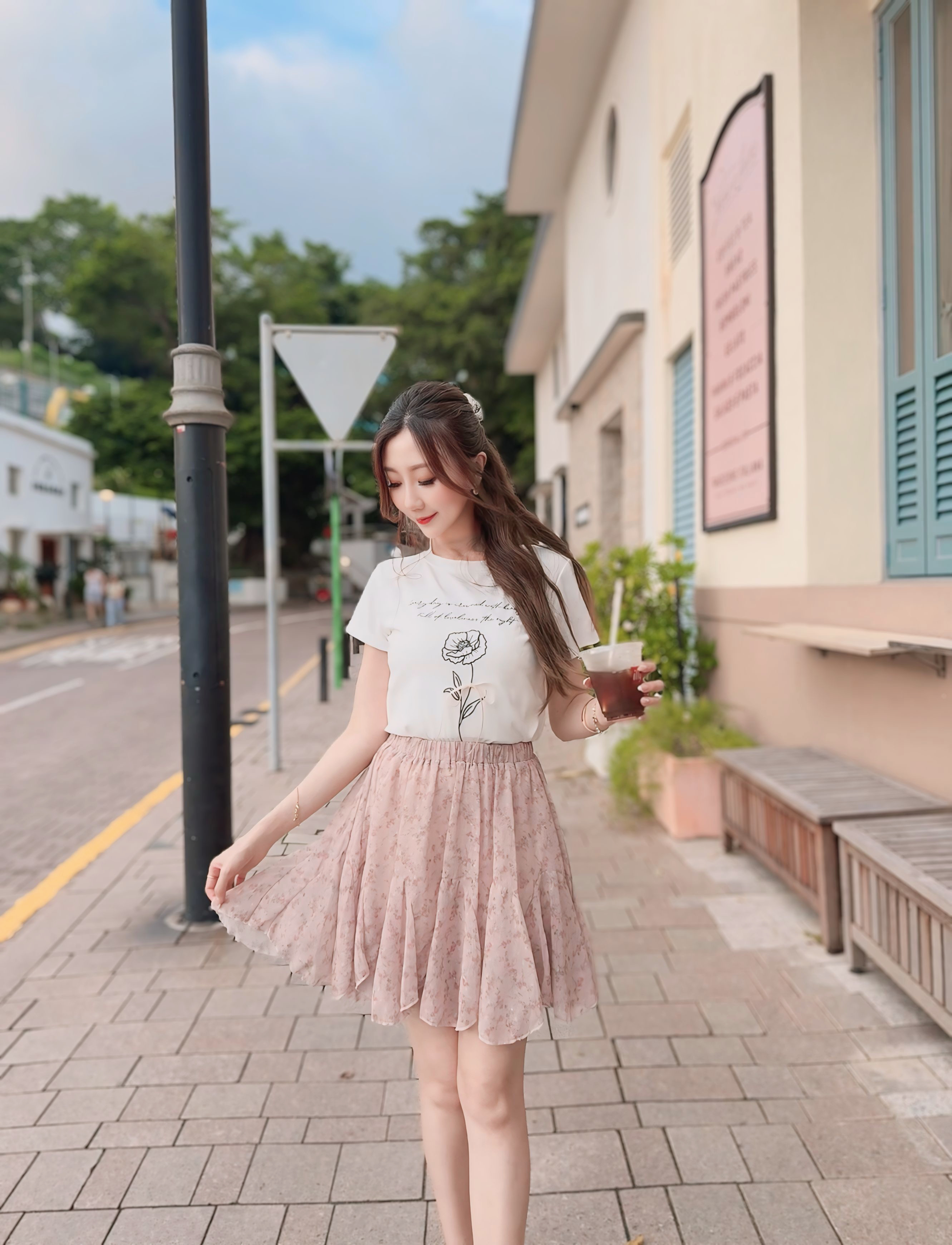 *BJ2 MADE SERIES* THE DRIED ROSE BLOSSOM CHIFFON FLARE SKIRT💐 KR 0902