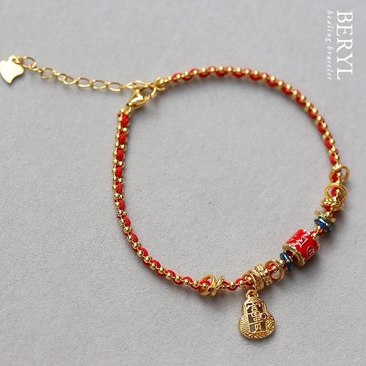 《福祿真言》古法金紅繩手鍊