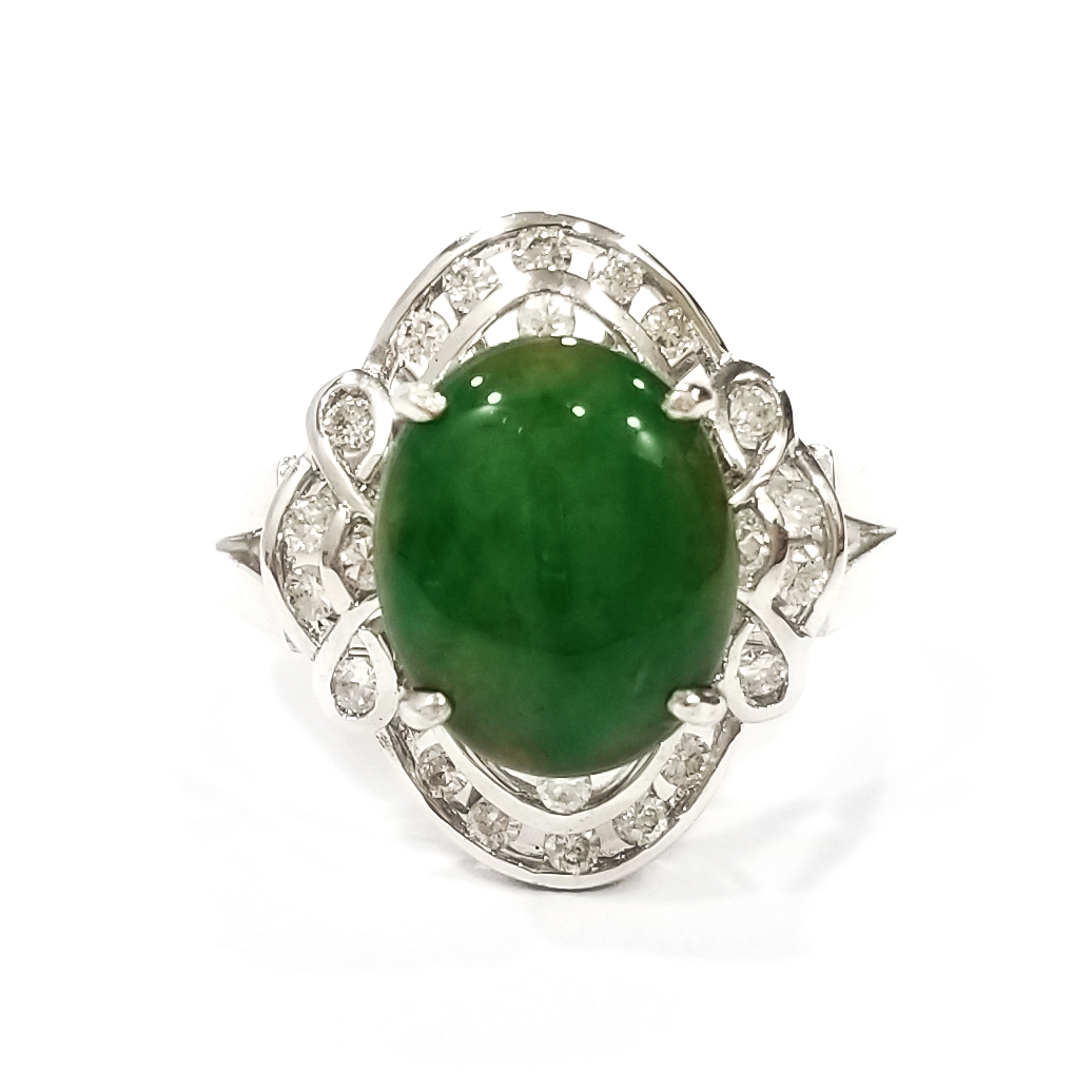 橢圓形翡翠天然鑽石戒指