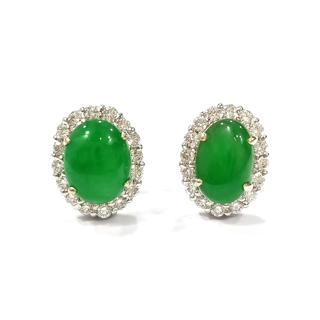 橢圓形翡翠天然鑽石耳環