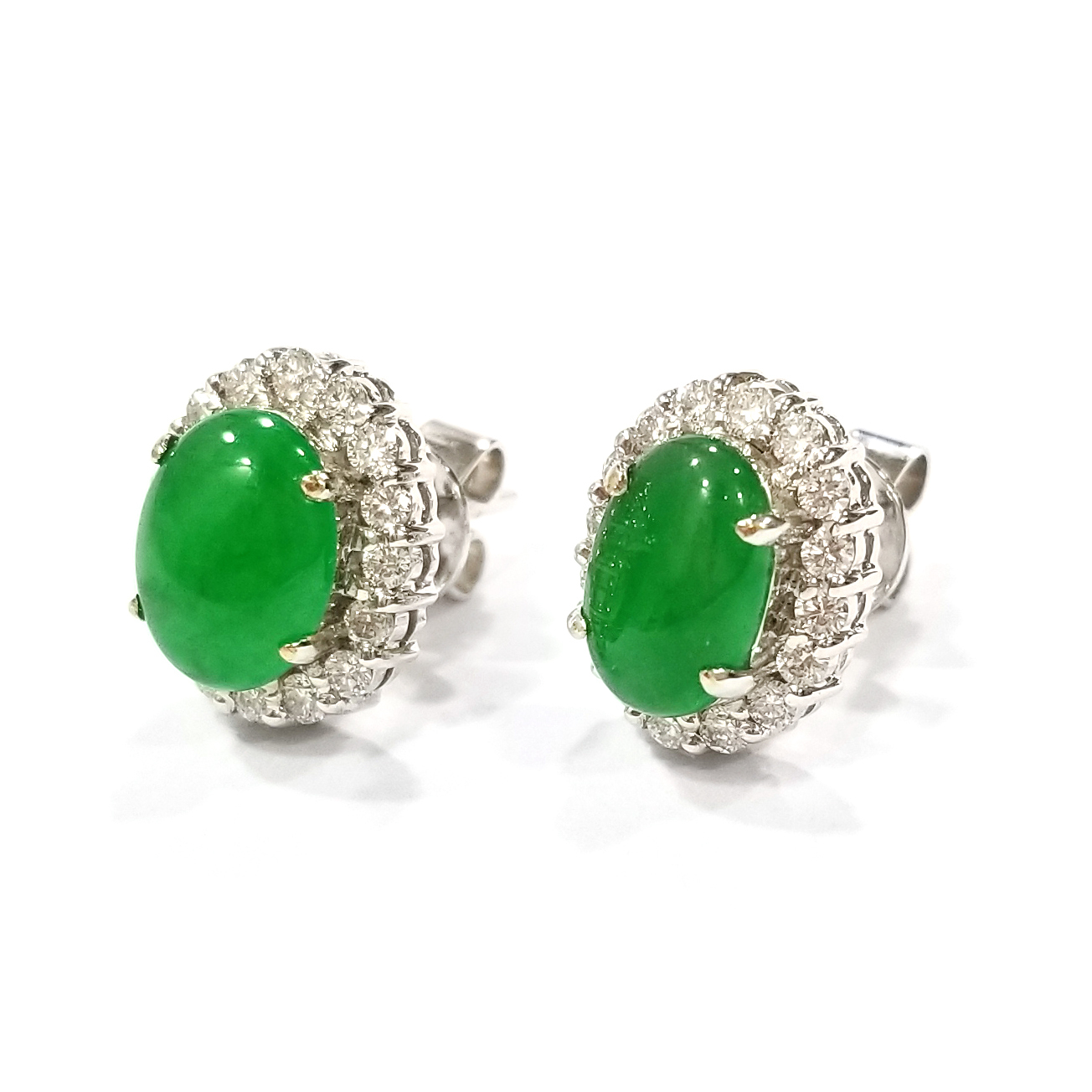 橢圓形翡翠天然鑽石耳環