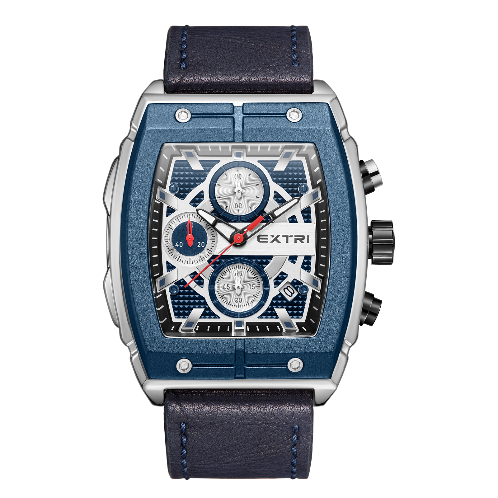 【EXTRI】 X6061 經典 酒桶款 日期顯示 三眼 皮革 手錶