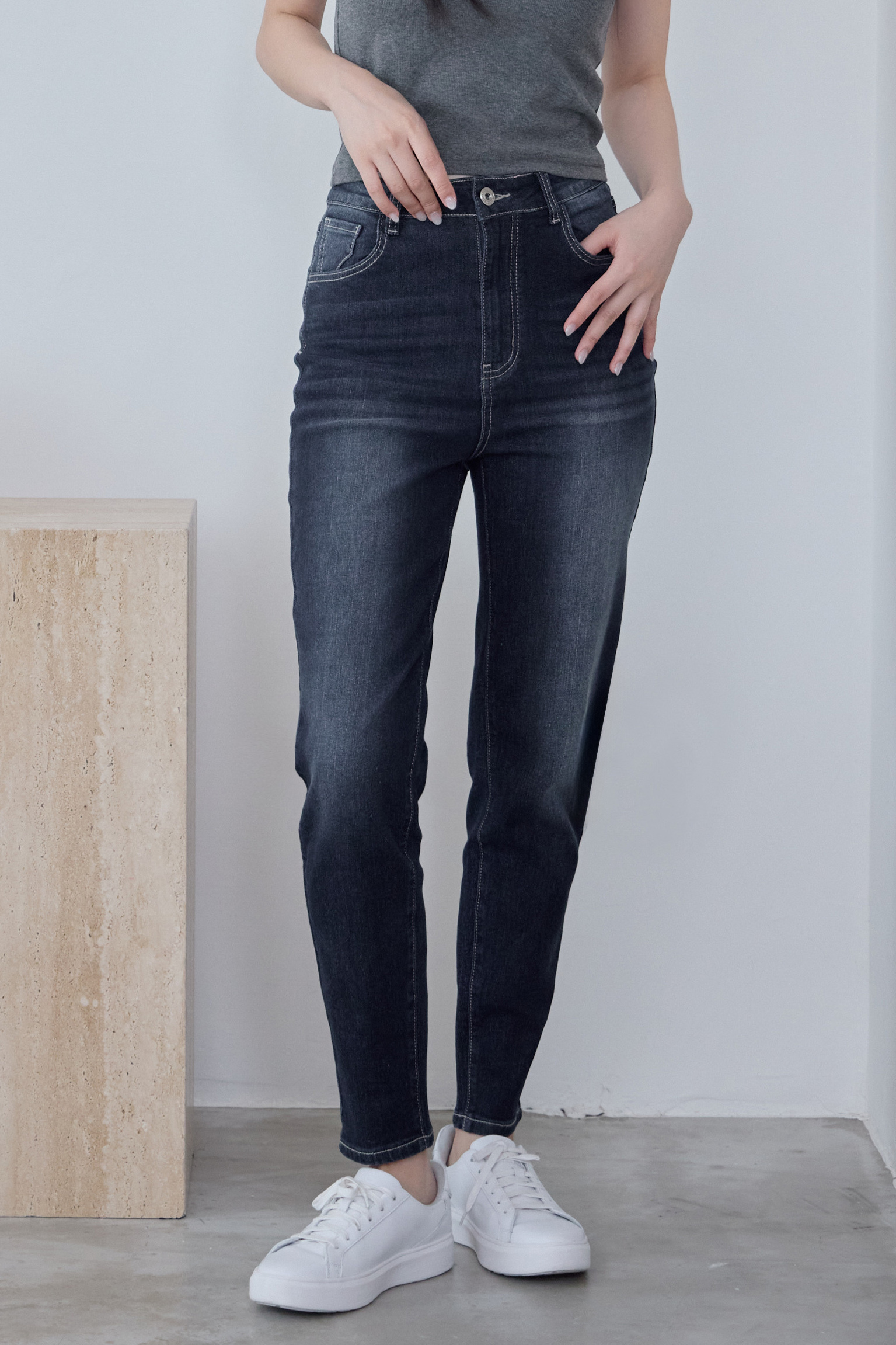 Gmade/捨不得洗的超彈性刷色牛仔褲-高腰版-藍