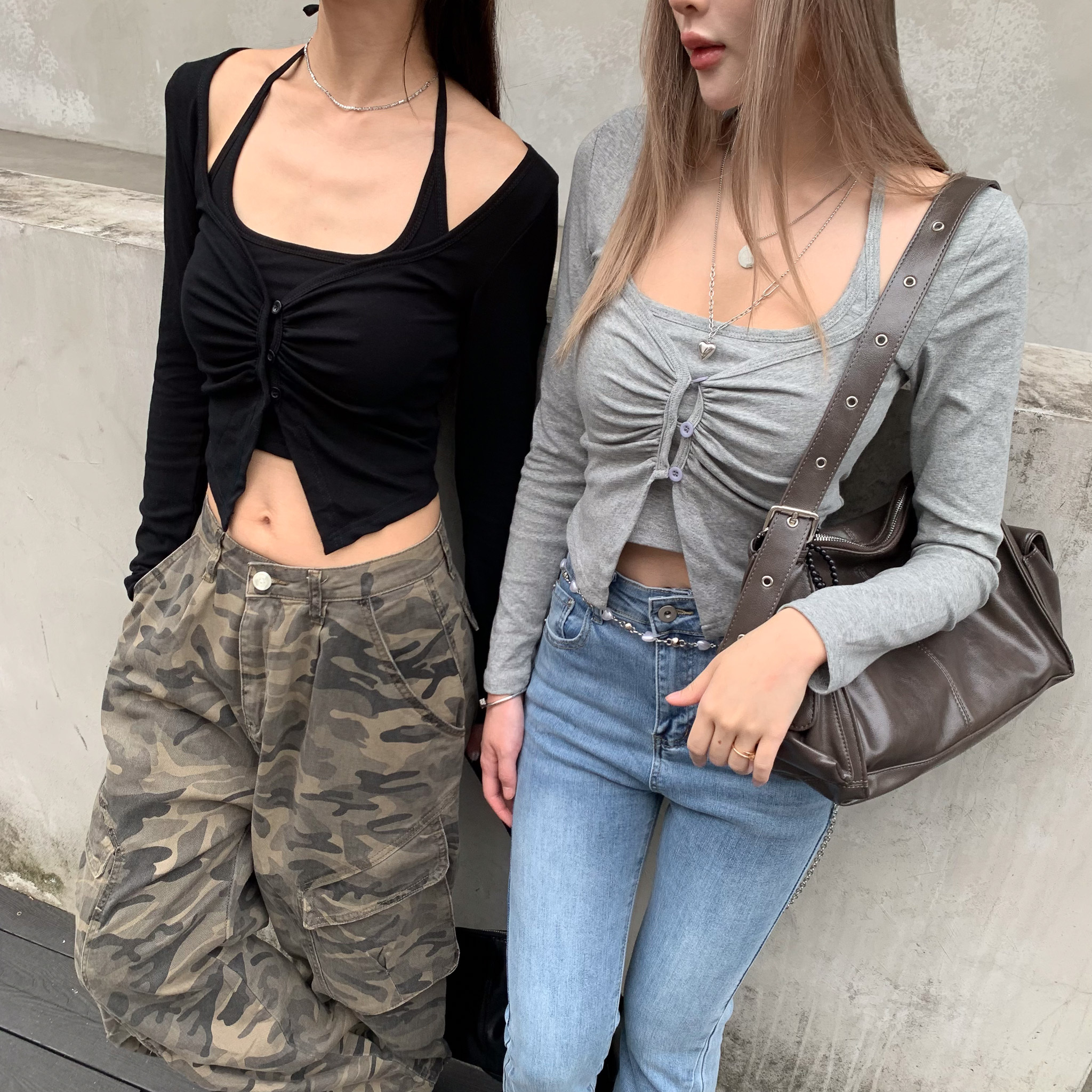 ISA_甜辣女高日常 繞脖抓皺小排釦1+1組(含胸墊)_58044