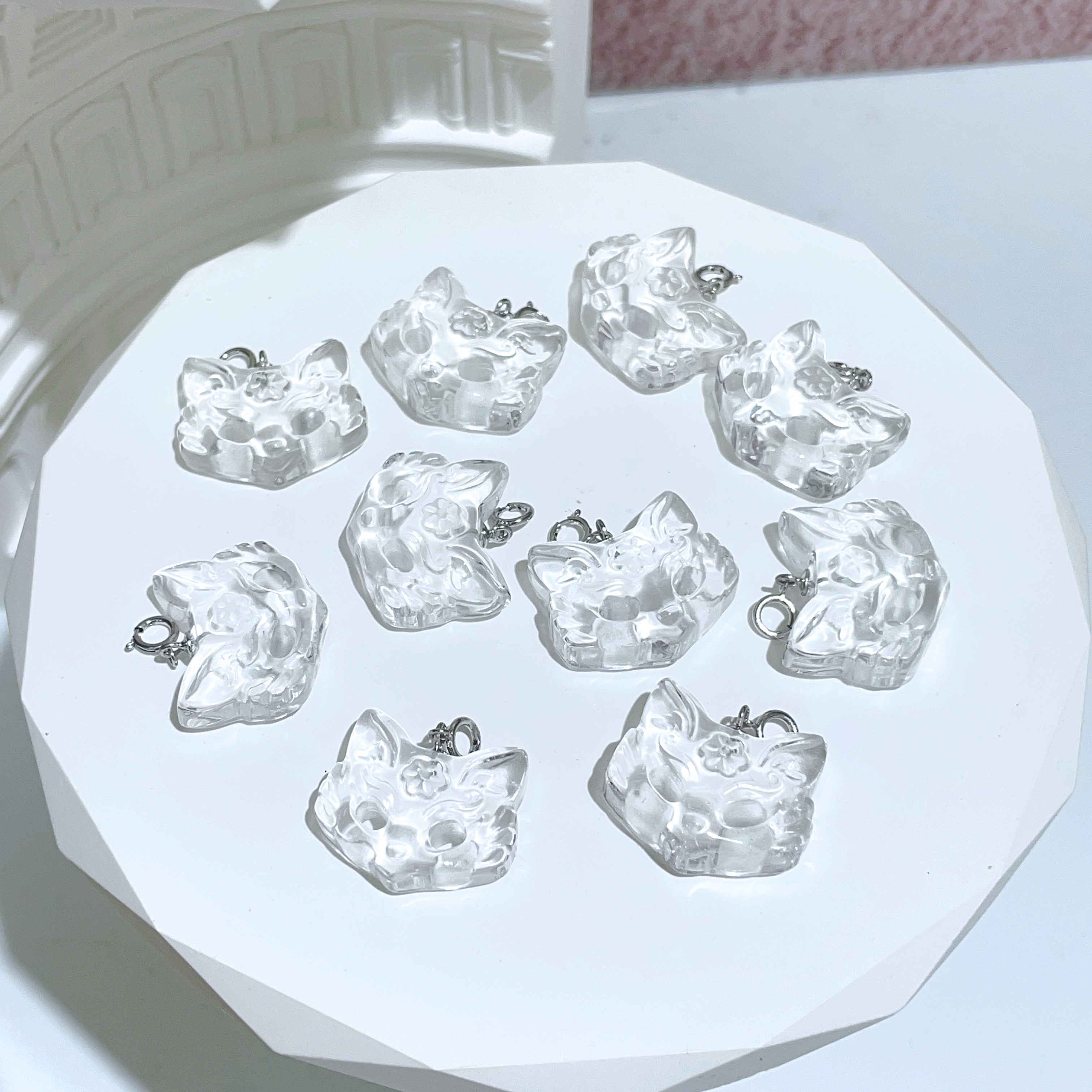 白水晶面具狐純銀吊墜 21mm