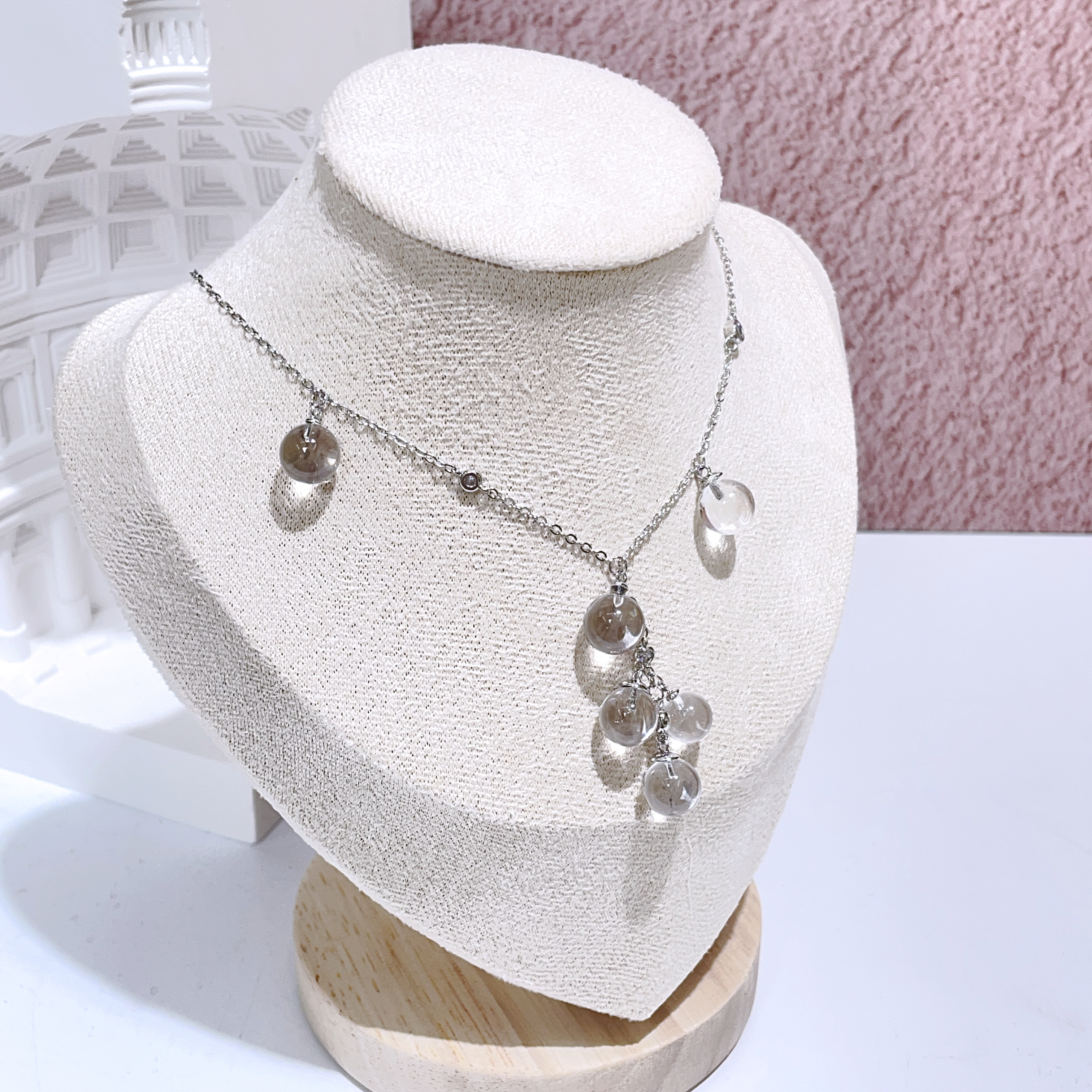 淨體白水晶葡萄串流蘇頸鏈 41-46cm